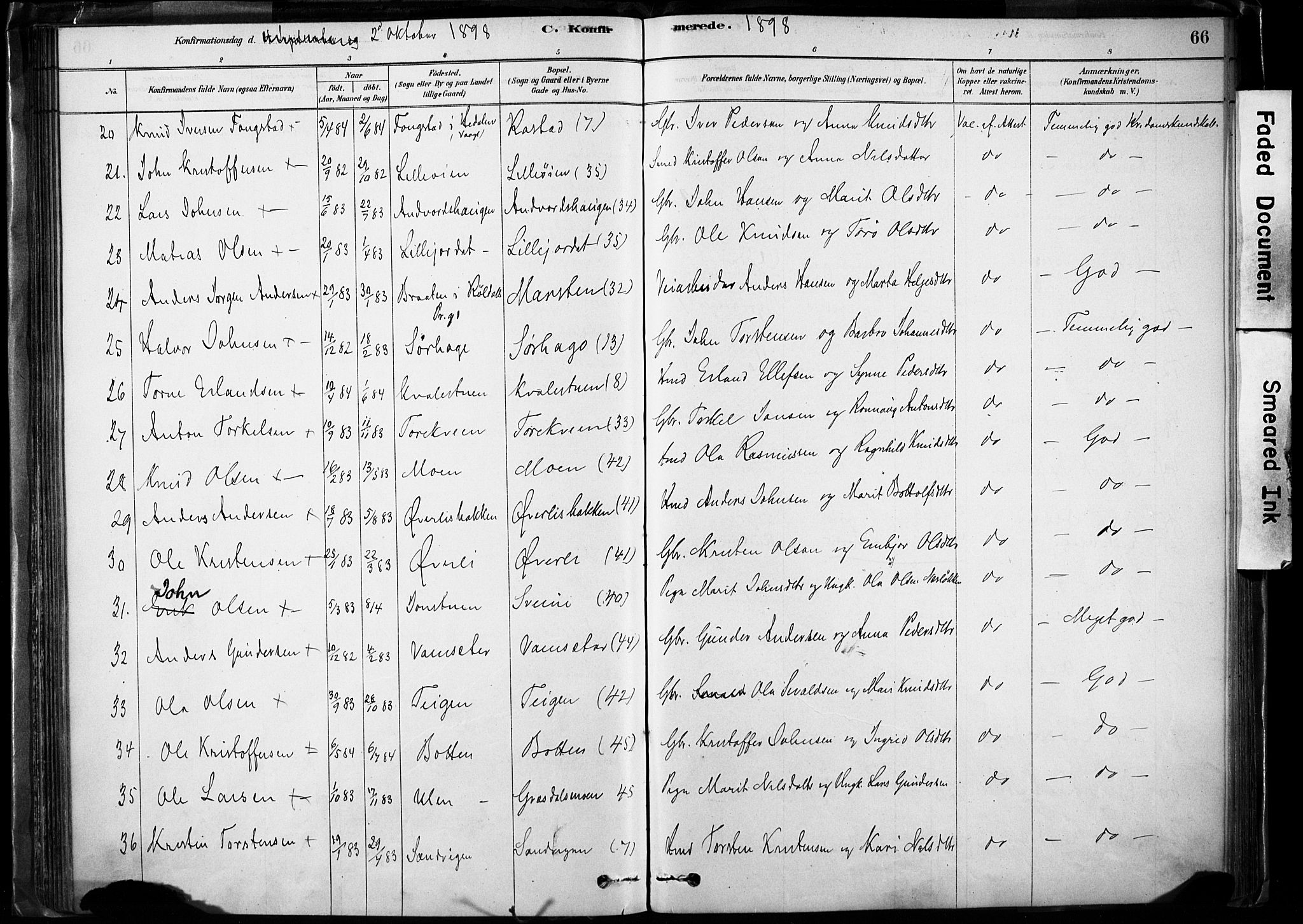 Lom prestekontor, SAH/PREST-070/K/L0009: Parish register (official) no. 9, 1878-1907, p. 66