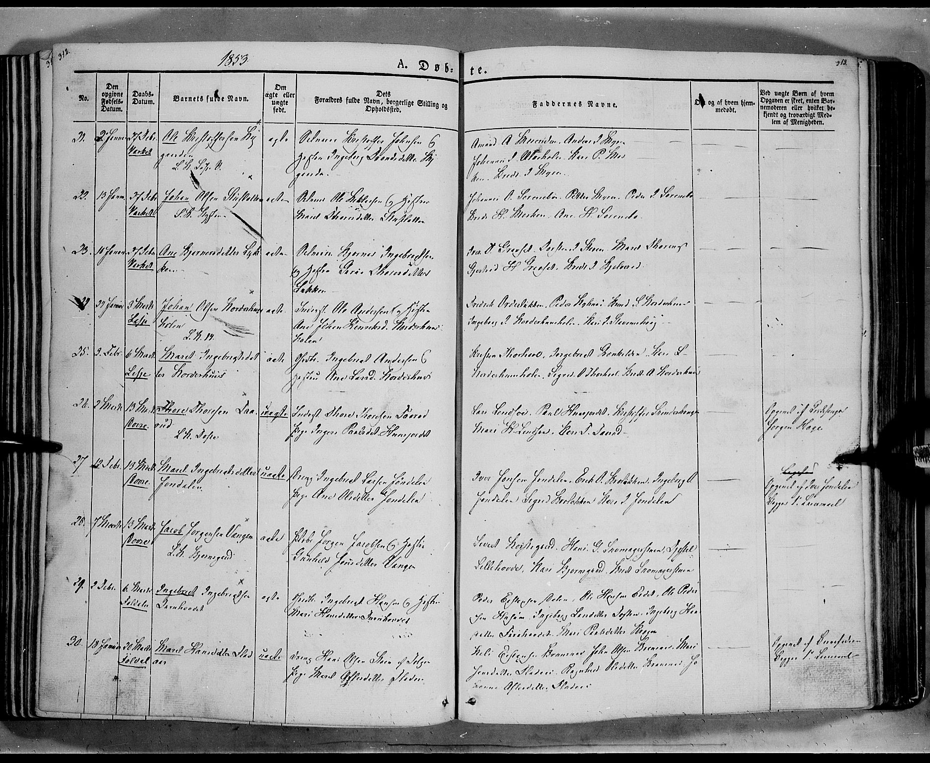 Lesja prestekontor, SAH/PREST-068/H/Ha/Haa/L0006: Parish register (official) no. 6A, 1843-1854, p. 312-313