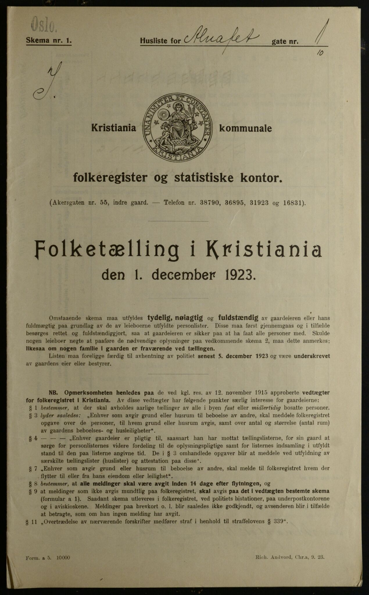 OBA, Municipal Census 1923 for Kristiania, 1923, p. 1264