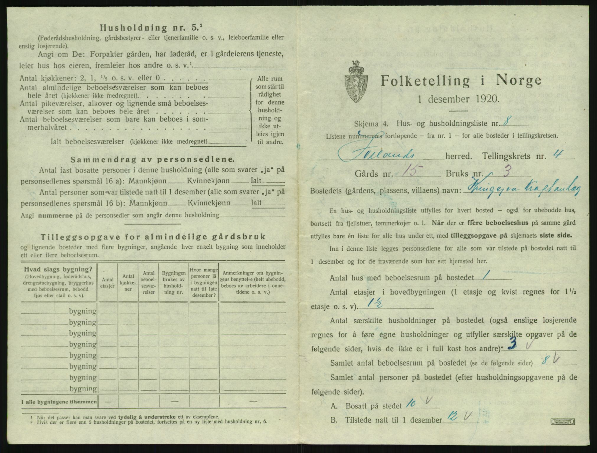 SAK, 1920 census for Iveland, 1920, p. 207