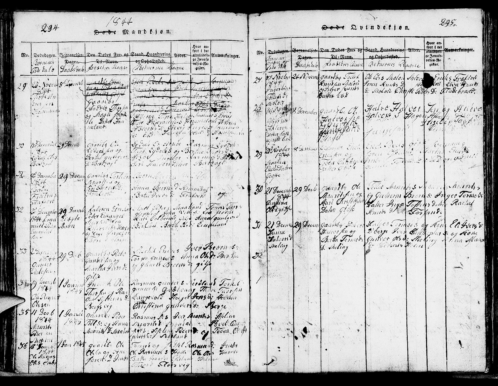 Strand sokneprestkontor, SAST/A-101828/H/Ha/Hab/L0002: Parish register (copy) no. B 2, 1816-1854, p. 294-295