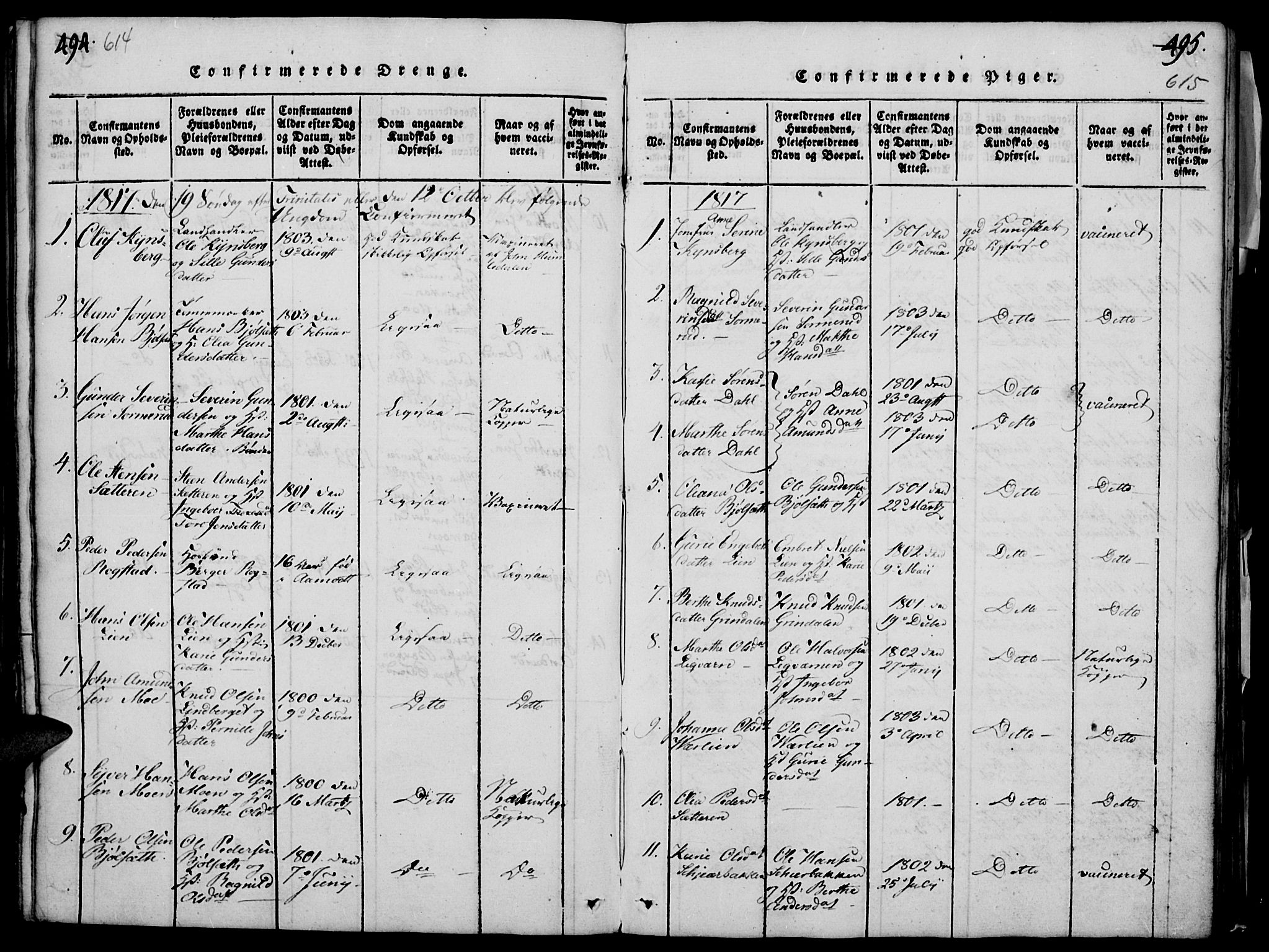 Elverum prestekontor, AV/SAH-PREST-044/H/Ha/Haa/L0007: Parish register (official) no. 7, 1815-1830, p. 614-615