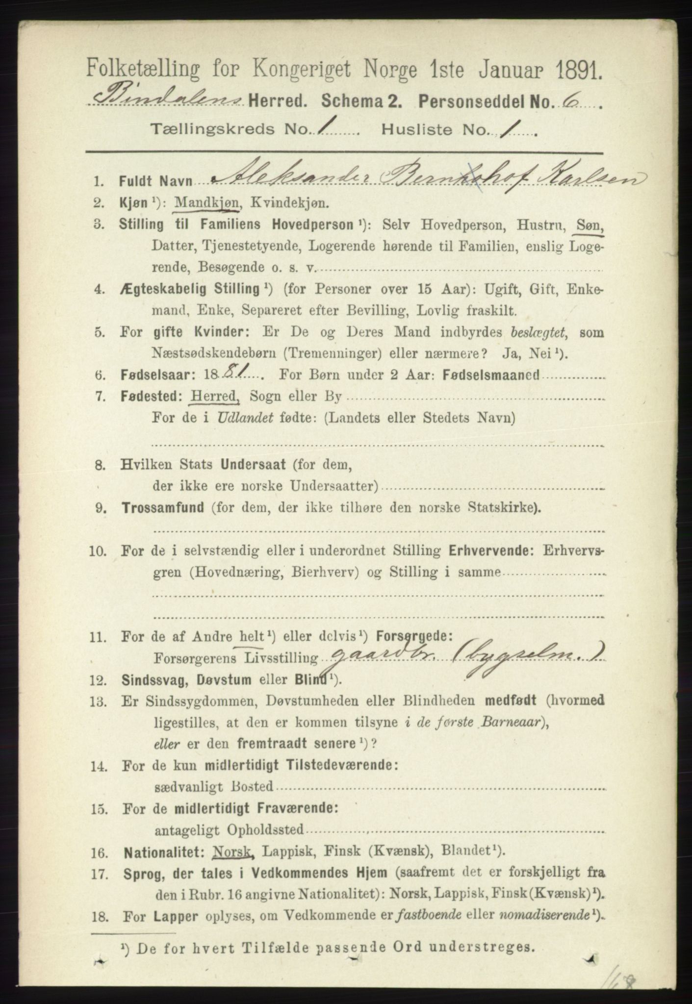 RA, 1891 census for 1811 Bindal, 1891, p. 60