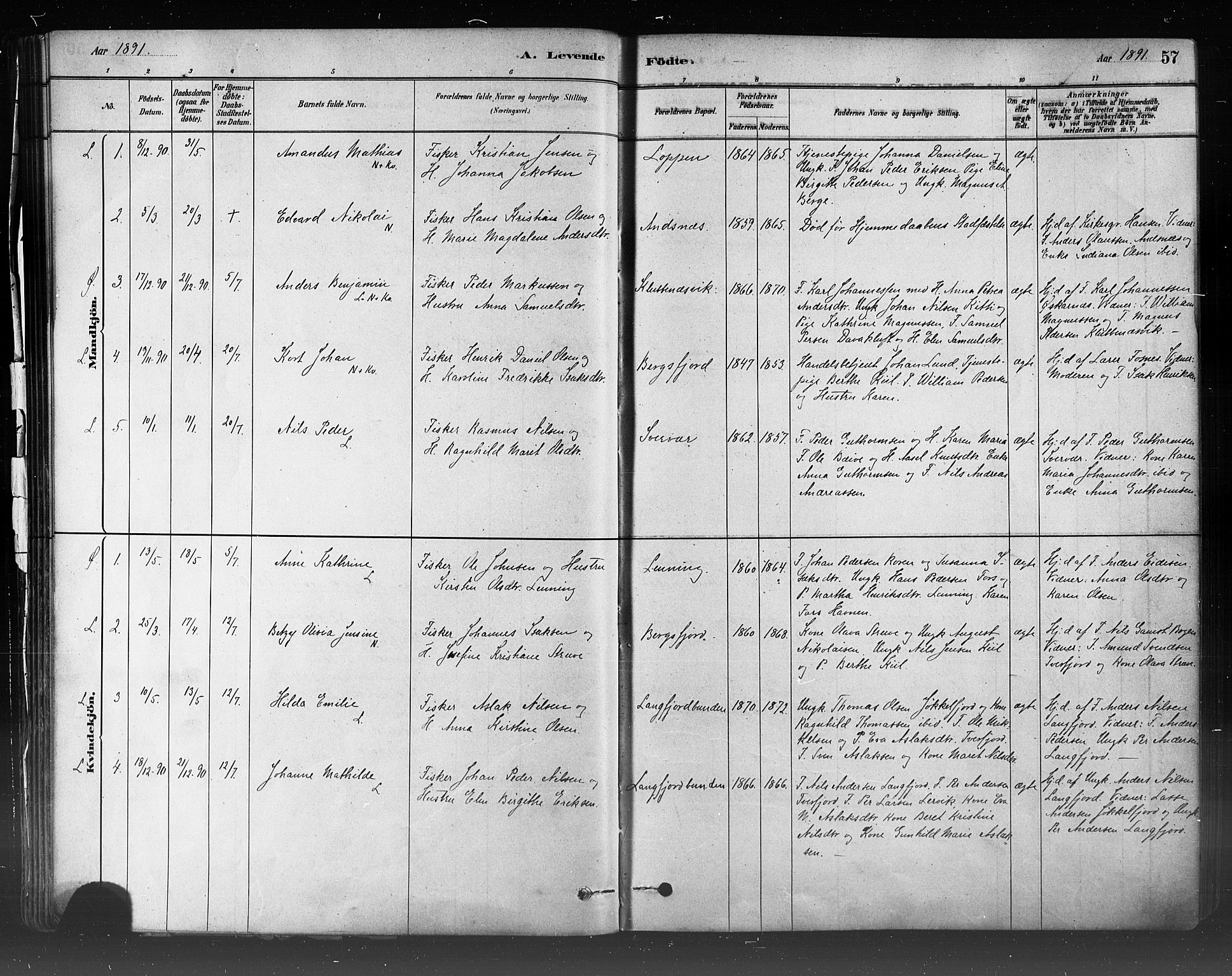 Loppa sokneprestkontor, SATØ/S-1339/H/Ha/L0006kirke: Parish register (official) no. 6, 1879-1895, p. 57