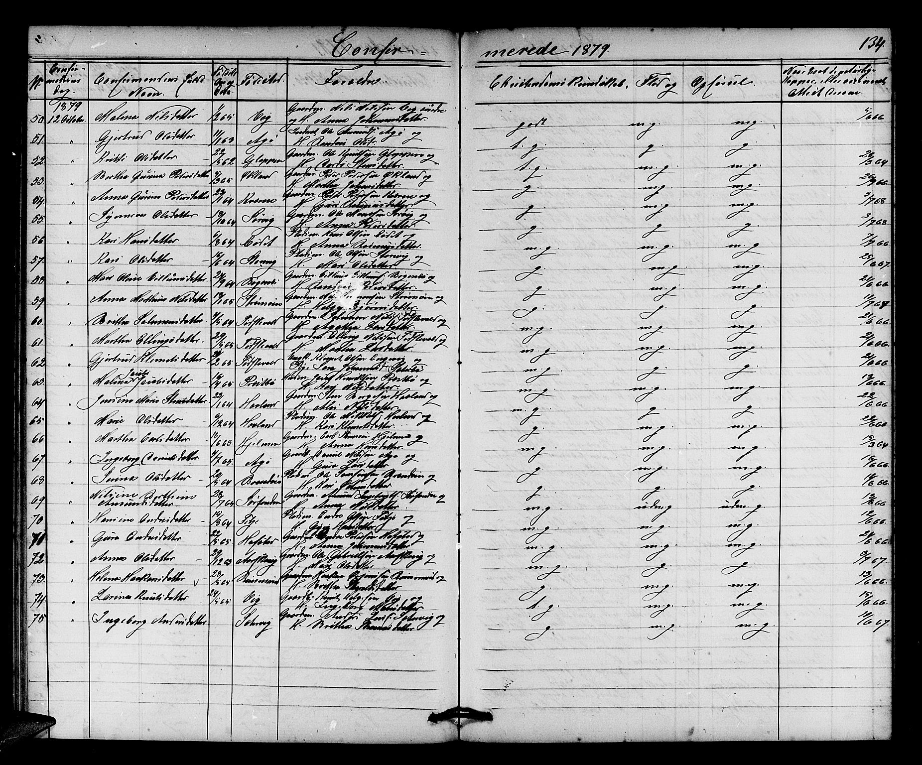 Fitjar sokneprestembete, AV/SAB-A-99926: Parish register (copy) no. A 1, 1864-1886, p. 134