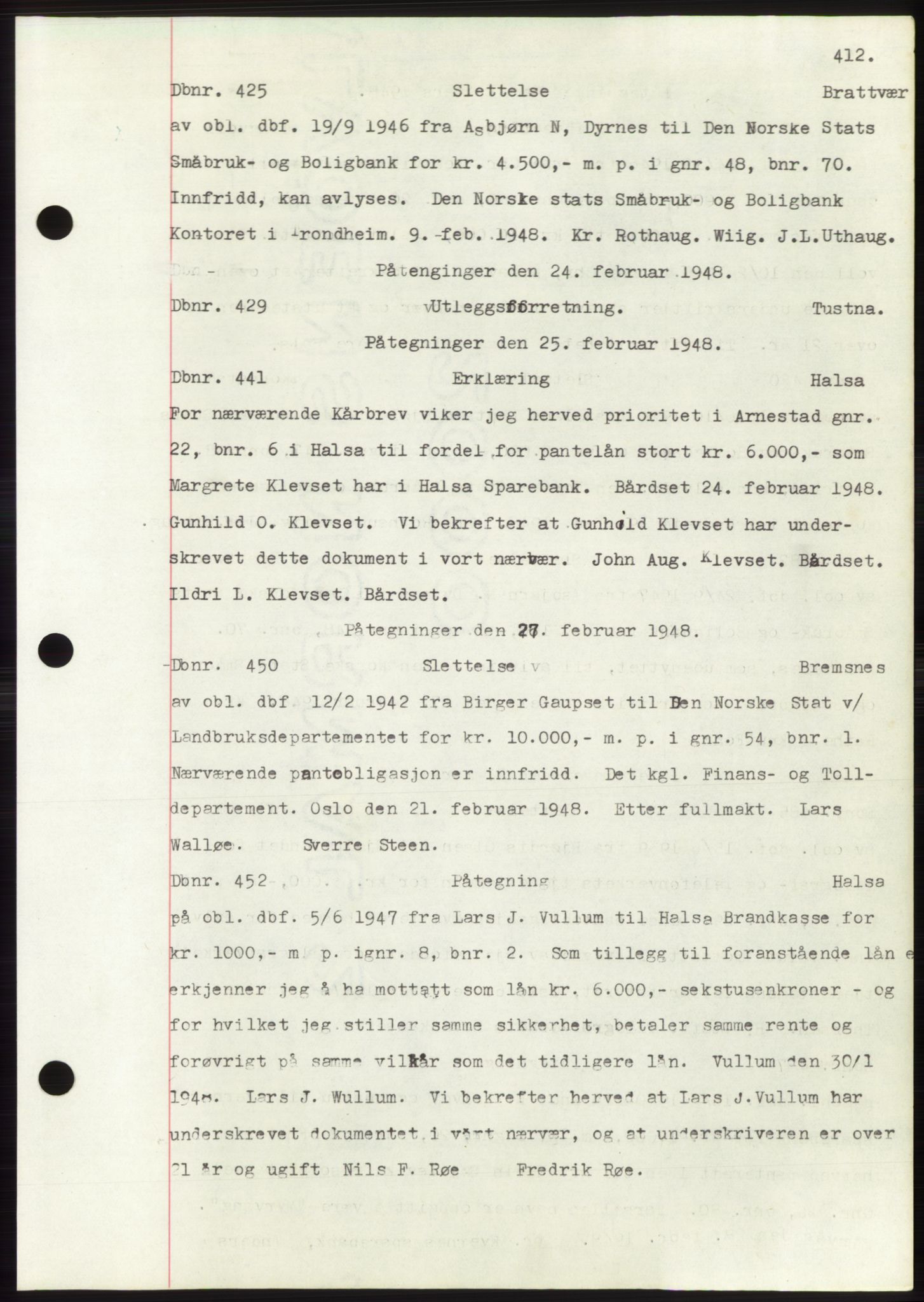 Nordmøre sorenskriveri, SAT/A-4132/1/2/2Ca: Mortgage book no. C82b, 1946-1951, Diary no: : 425/1948