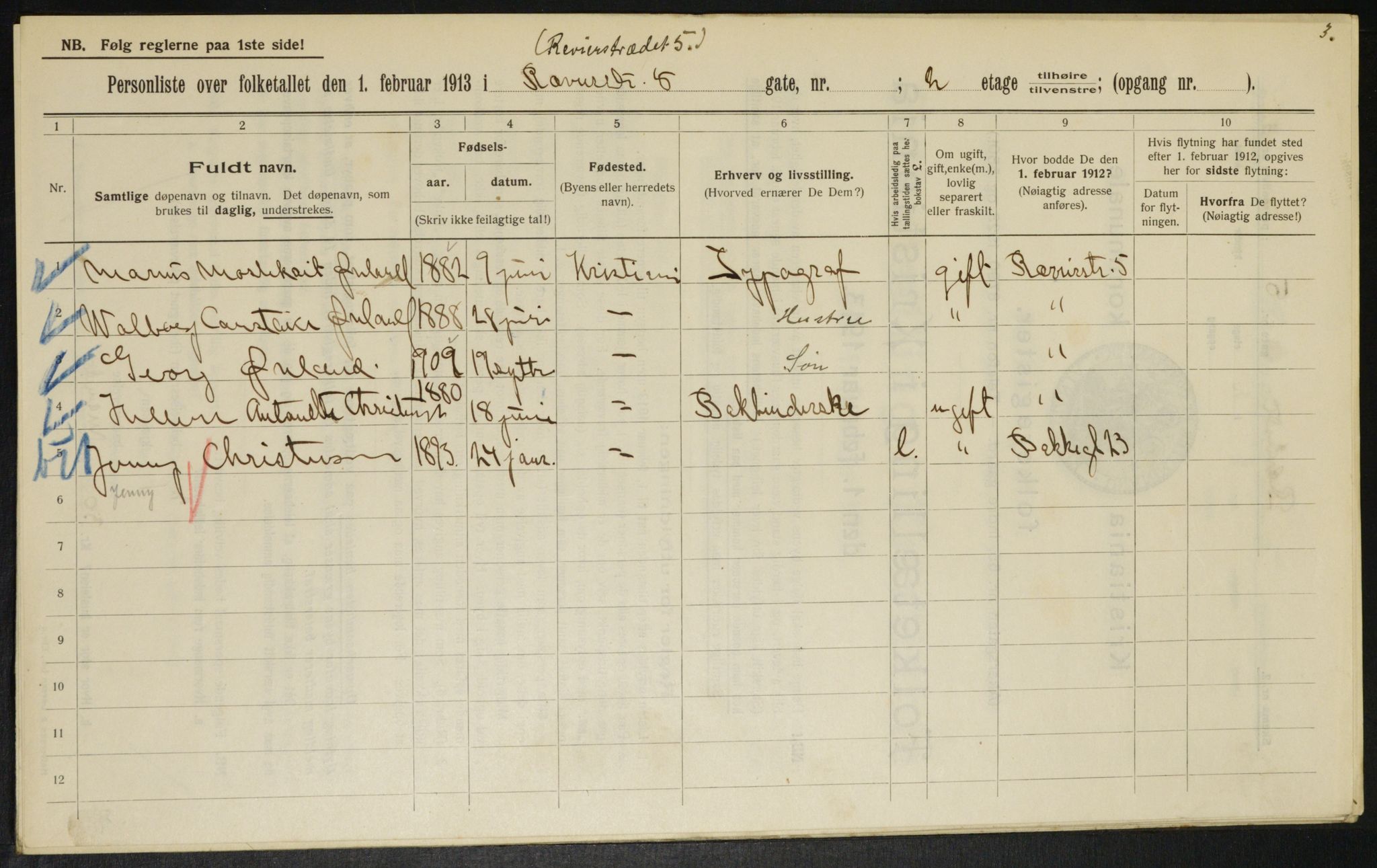 OBA, Municipal Census 1913 for Kristiania, 1913, p. 82945