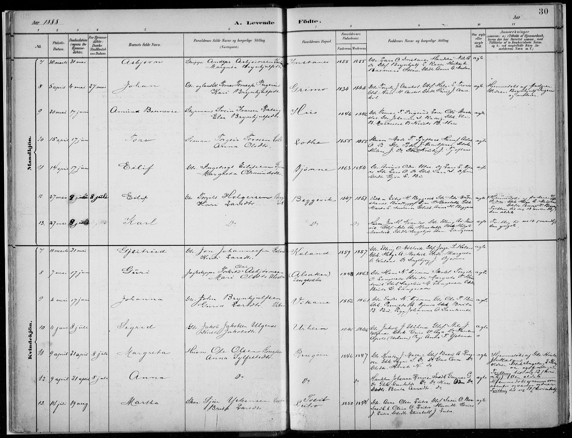 Ullensvang sokneprestembete, AV/SAB-A-78701/H/Haa: Parish register (official) no. E  1, 1882-1921, p. 30