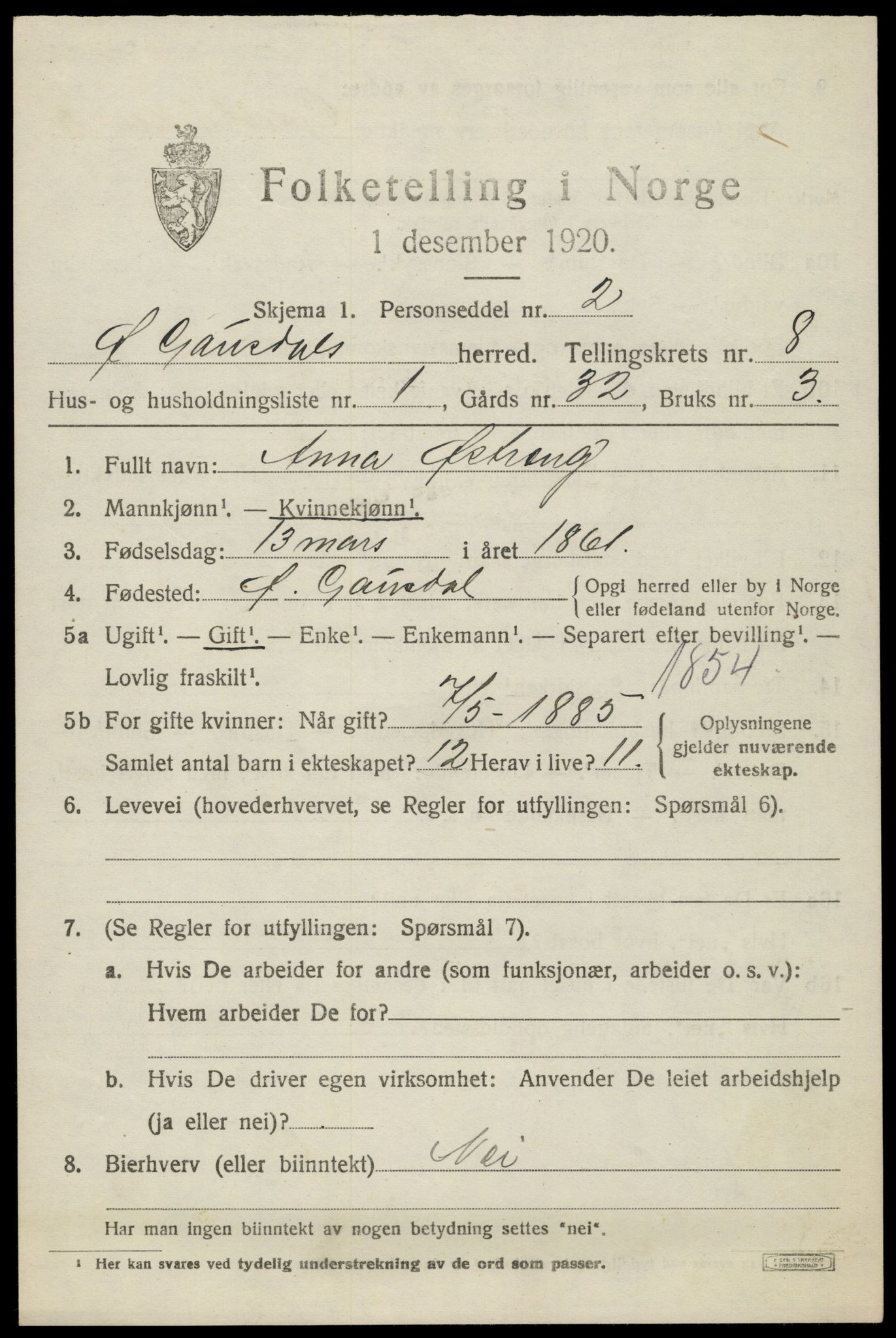 SAH, 1920 census for Østre Gausdal, 1920, p. 4560