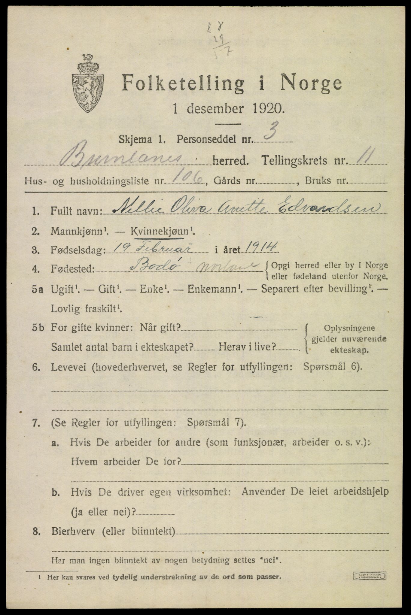 SAKO, 1920 census for Brunlanes, 1920, p. 10489