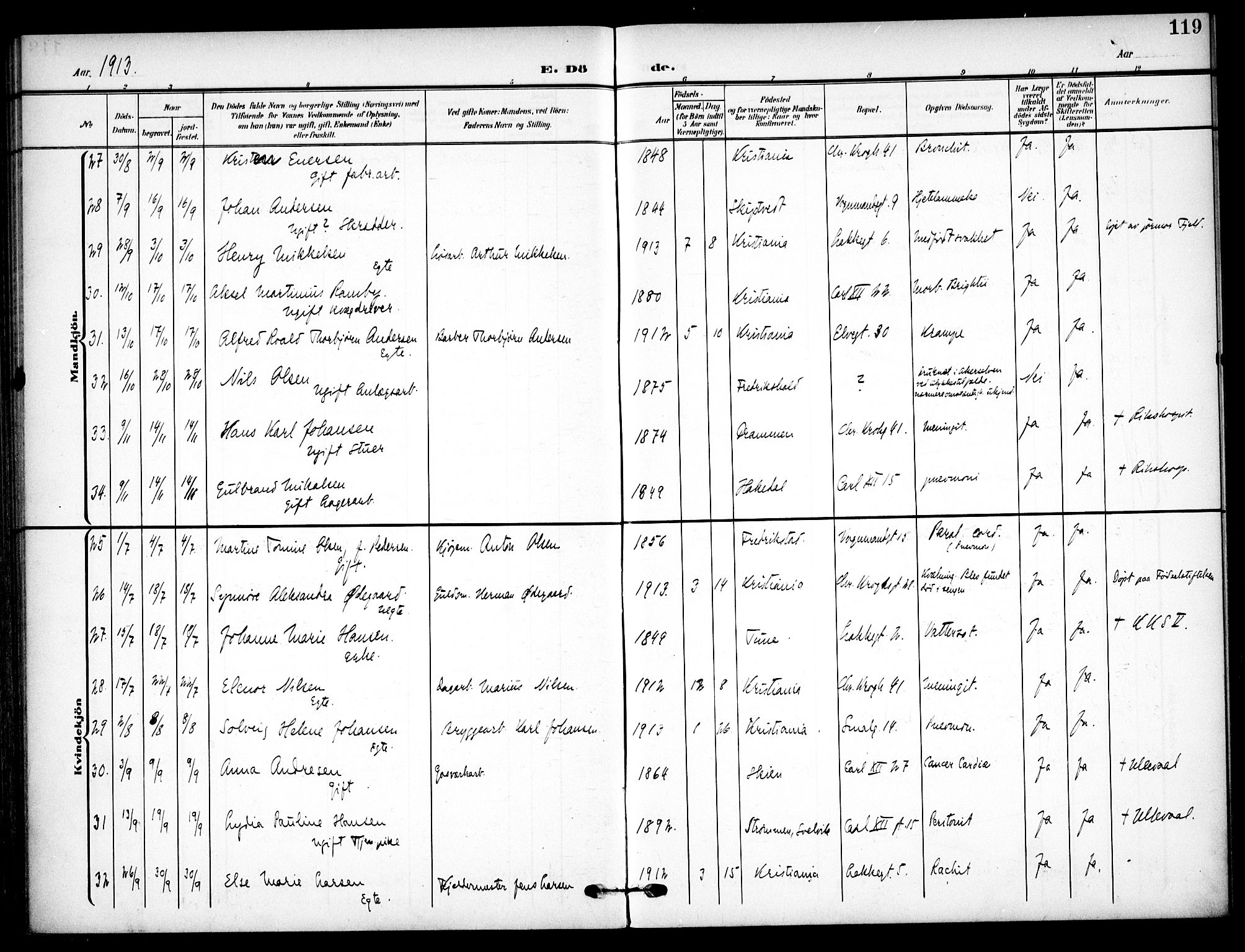 Vaterland prestekontor Kirkebøker, AV/SAO-A-10880/F/Fa/L0002: Parish register (official) no. 2, 1907-1921, p. 119