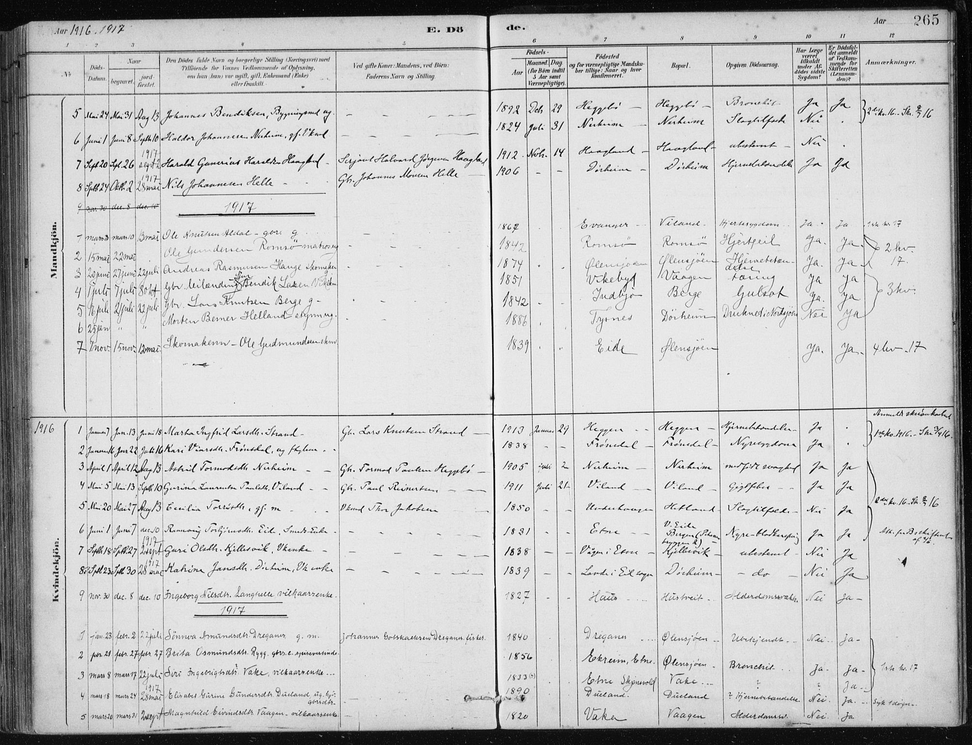 Fjelberg sokneprestembete, AV/SAB-A-75201/H/Haa: Parish register (official) no. D 1, 1879-1918, p. 265