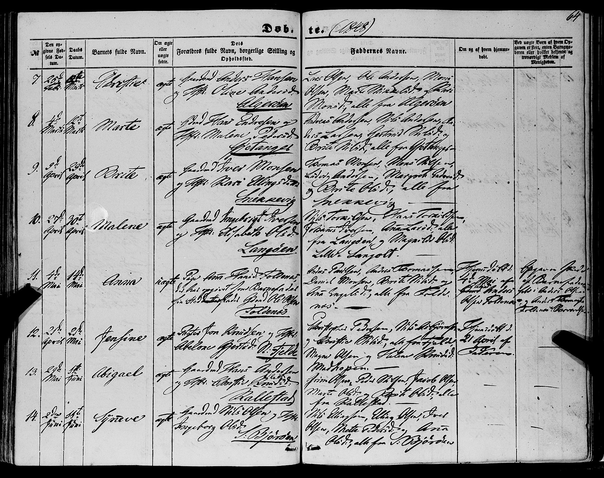 Fjell sokneprestembete, SAB/A-75301/H/Haa: Parish register (official) no. A 2, 1847-1864, p. 64