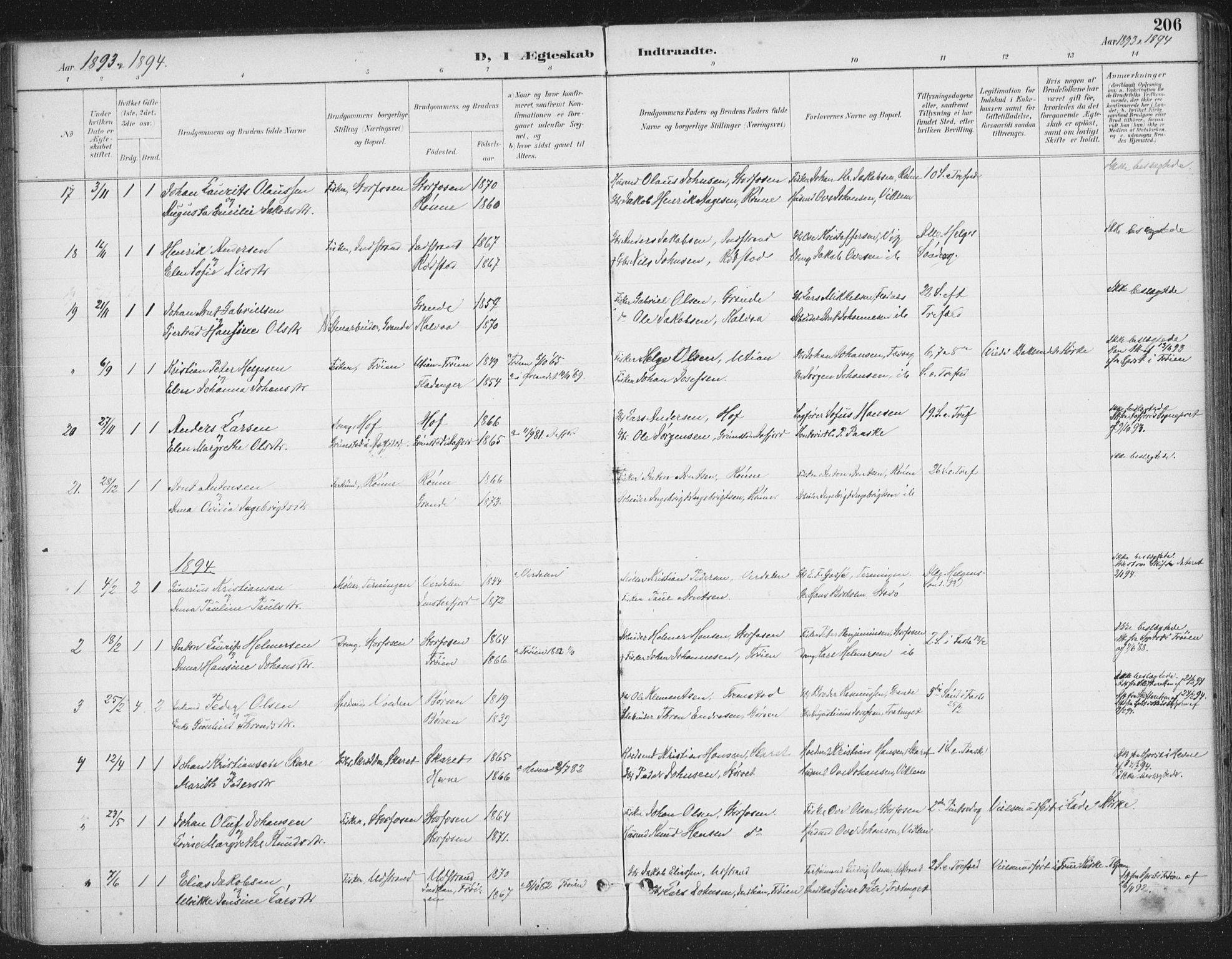 Ministerialprotokoller, klokkerbøker og fødselsregistre - Sør-Trøndelag, SAT/A-1456/659/L0743: Parish register (official) no. 659A13, 1893-1910, p. 206