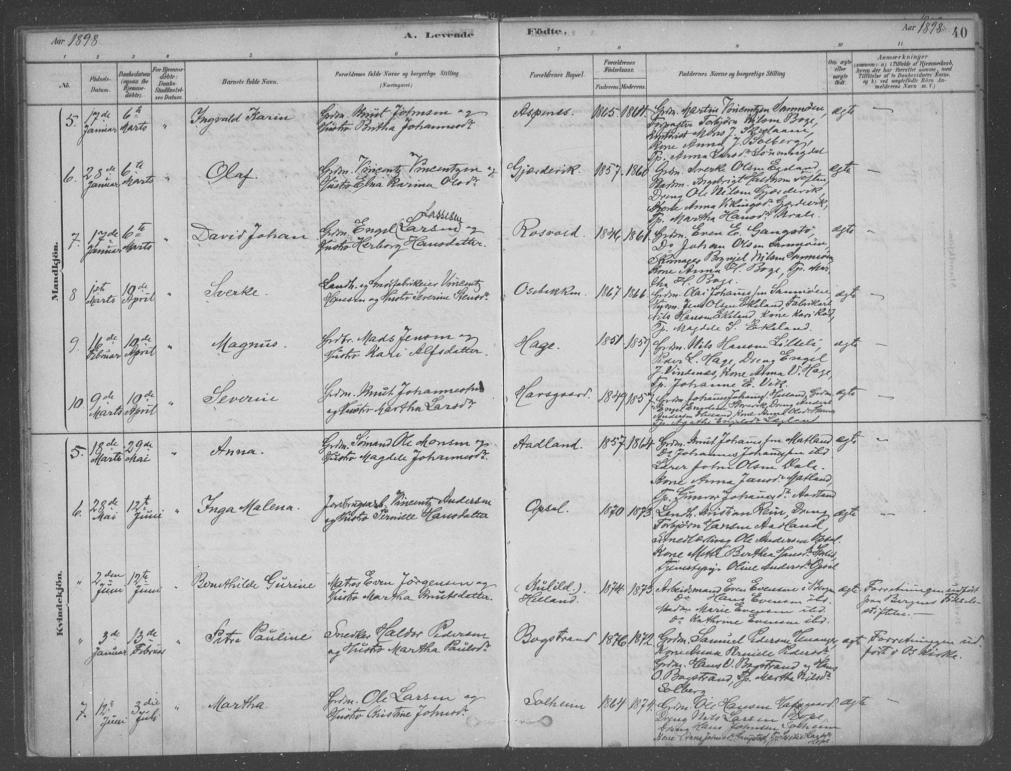 Fusa sokneprestembete, AV/SAB-A-75401/H/Haa: Parish register (official) no. B 1, 1880-1938, p. 40