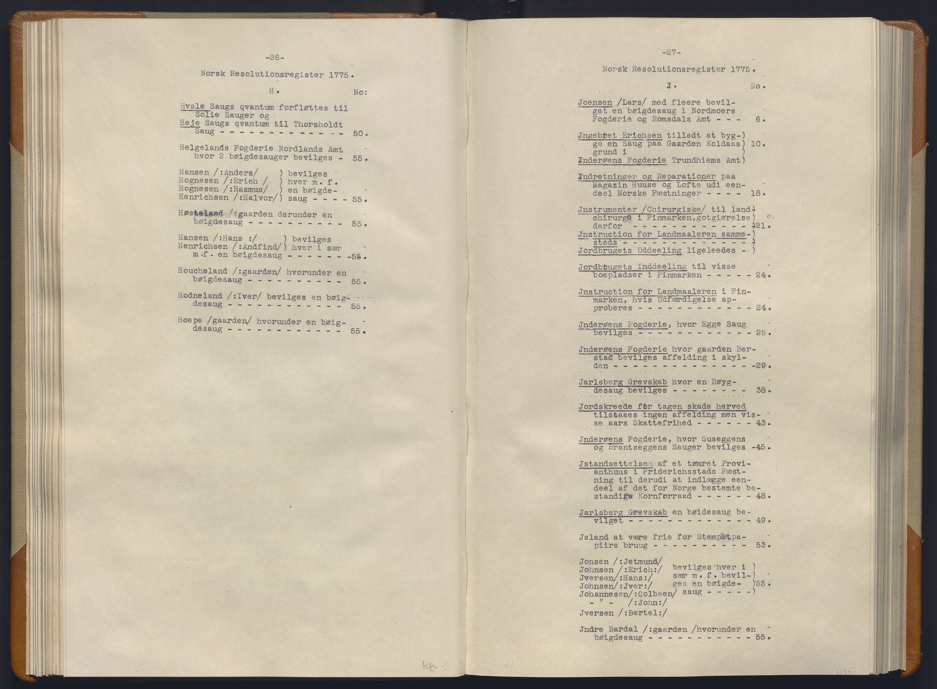 Avskriftsamlingen, AV/RA-EA-4022/F/Fb/L0123: Registratur over norske Relasjons- og  resolusjonsprotokoller, 1773-1780, p. 62