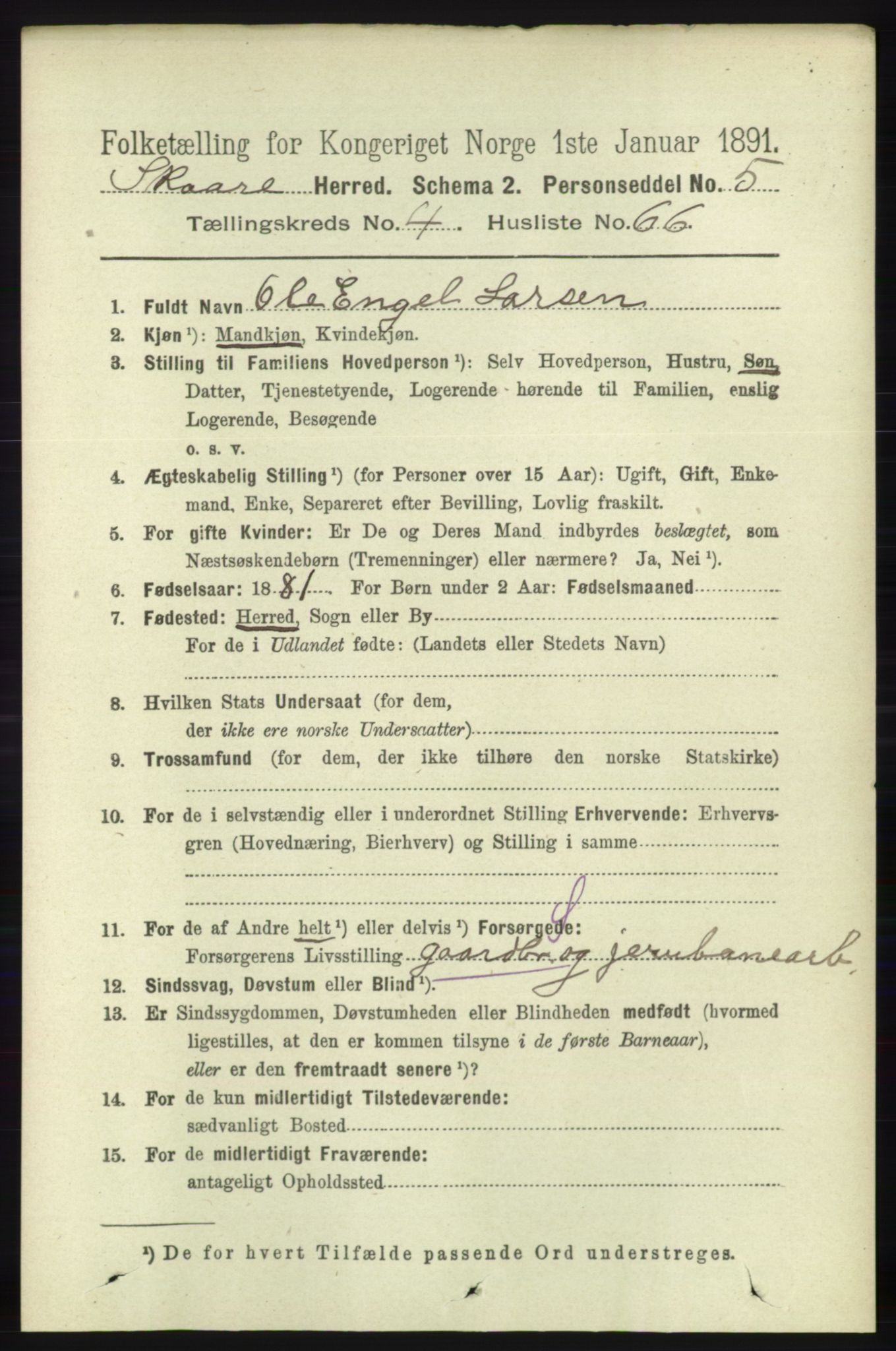 RA, 1891 census for 1153 Skåre, 1891, p. 2109