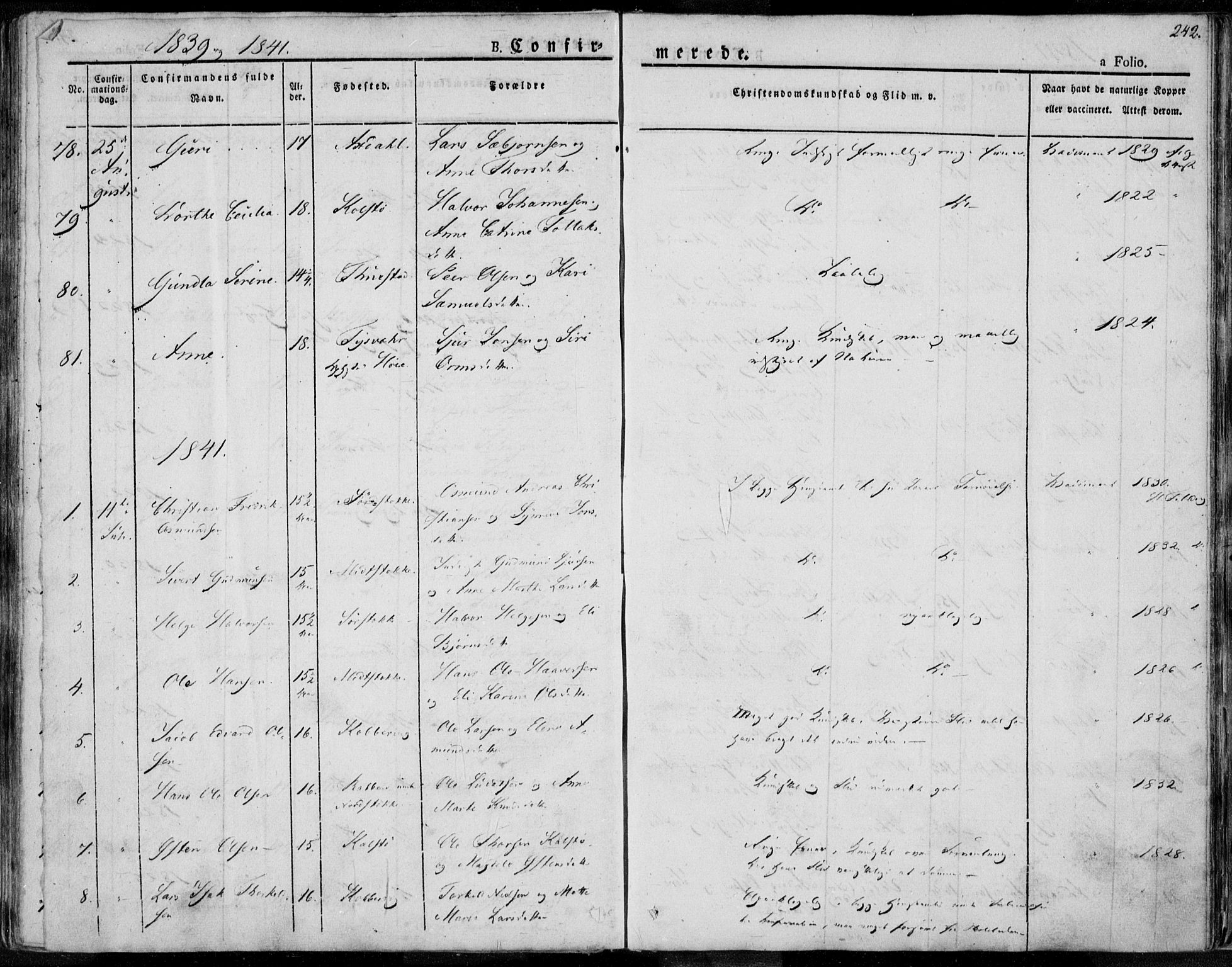 Avaldsnes sokneprestkontor, SAST/A -101851/H/Ha/Haa/L0005: Parish register (official) no. A 5.1, 1825-1841, p. 242