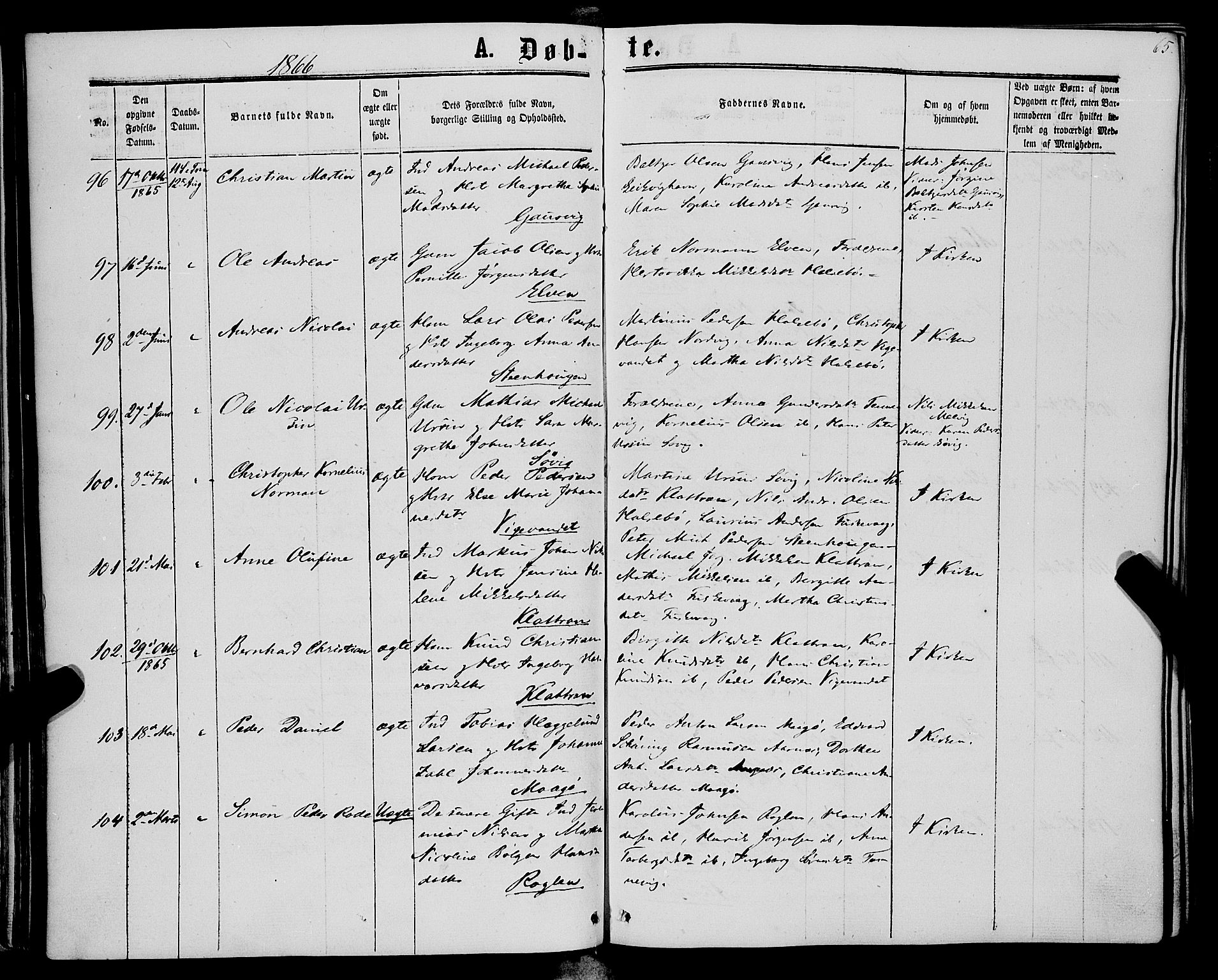 Trondenes sokneprestkontor, SATØ/S-1319/H/Ha/L0012kirke: Parish register (official) no. 12, 1863-1870, p. 65