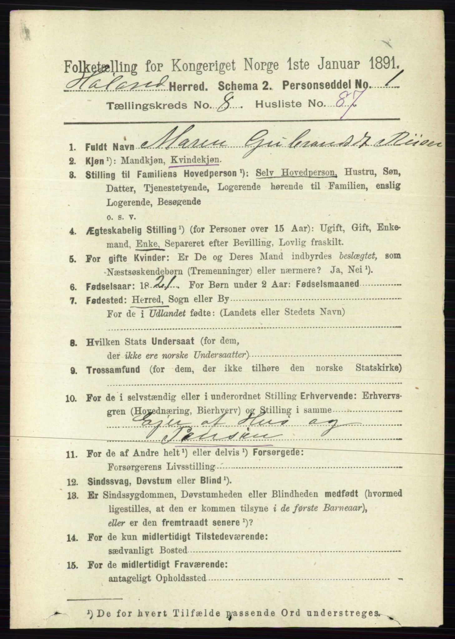 RA, 1891 census for 0221 Høland, 1891, p. 6081