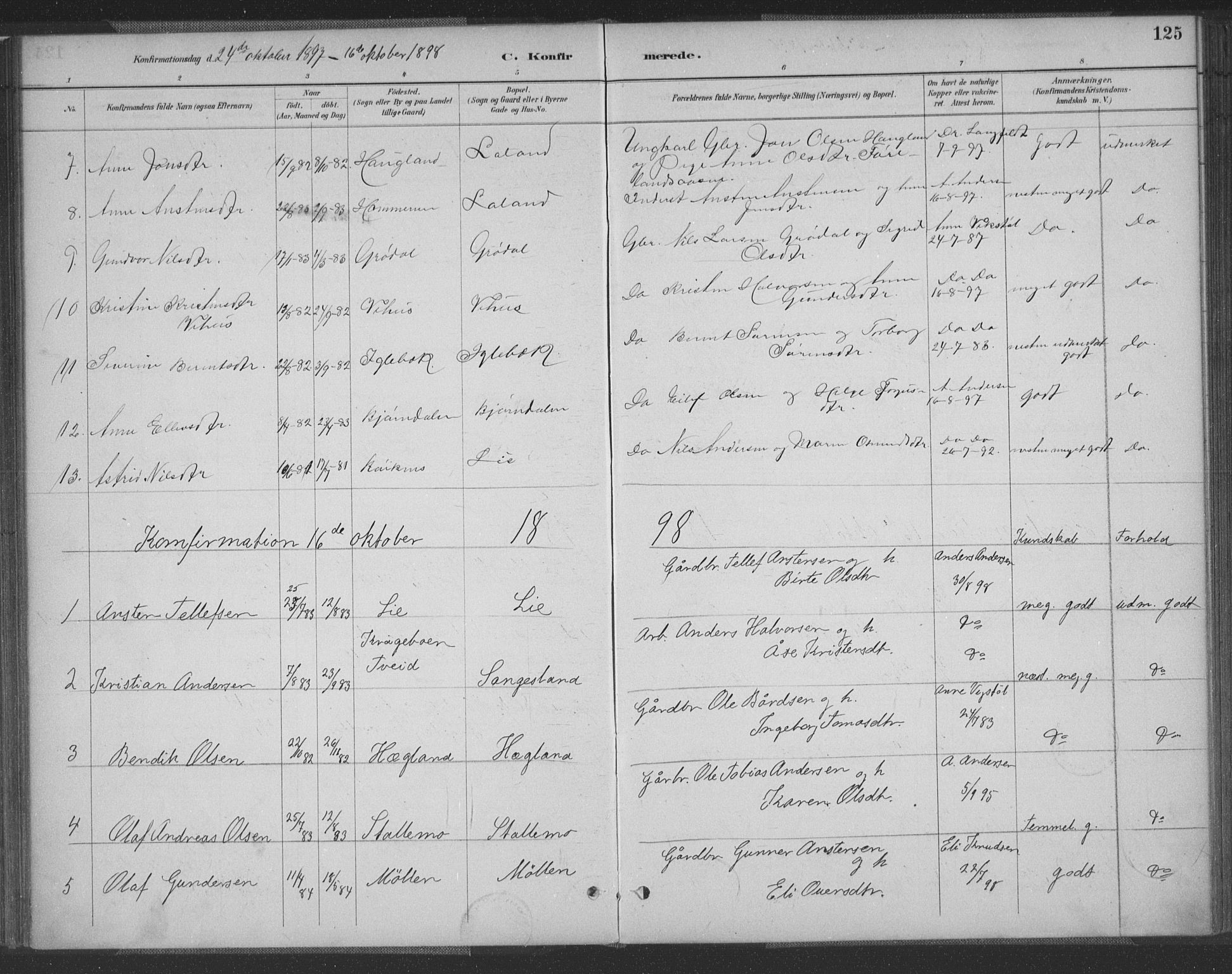 Vennesla sokneprestkontor, SAK/1111-0045/Fa/Fac/L0009: Parish register (official) no. A 9, 1884-1901, p. 125