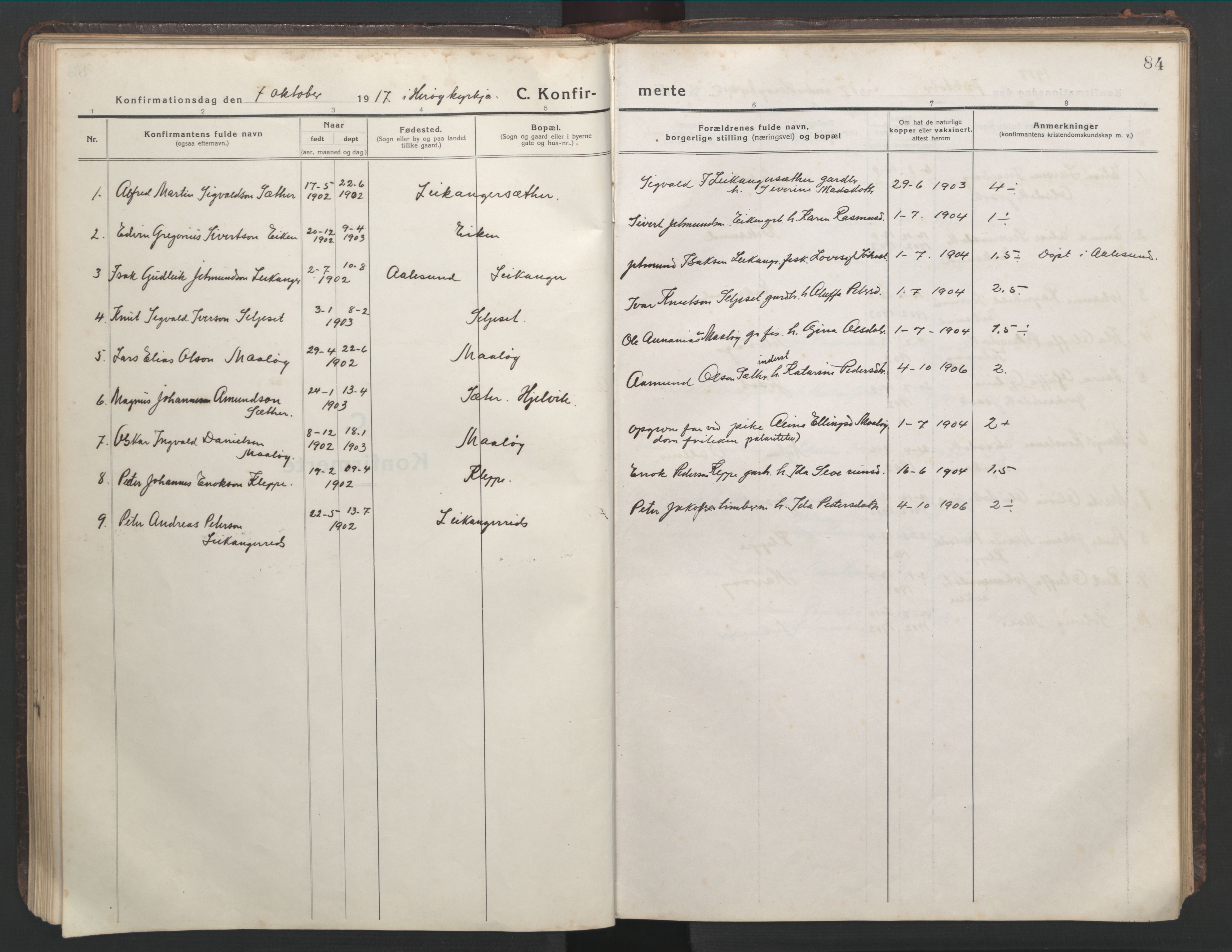 Ministerialprotokoller, klokkerbøker og fødselsregistre - Møre og Romsdal, AV/SAT-A-1454/508/L0099: Parish register (copy) no. 508C03, 1917-1947, p. 84