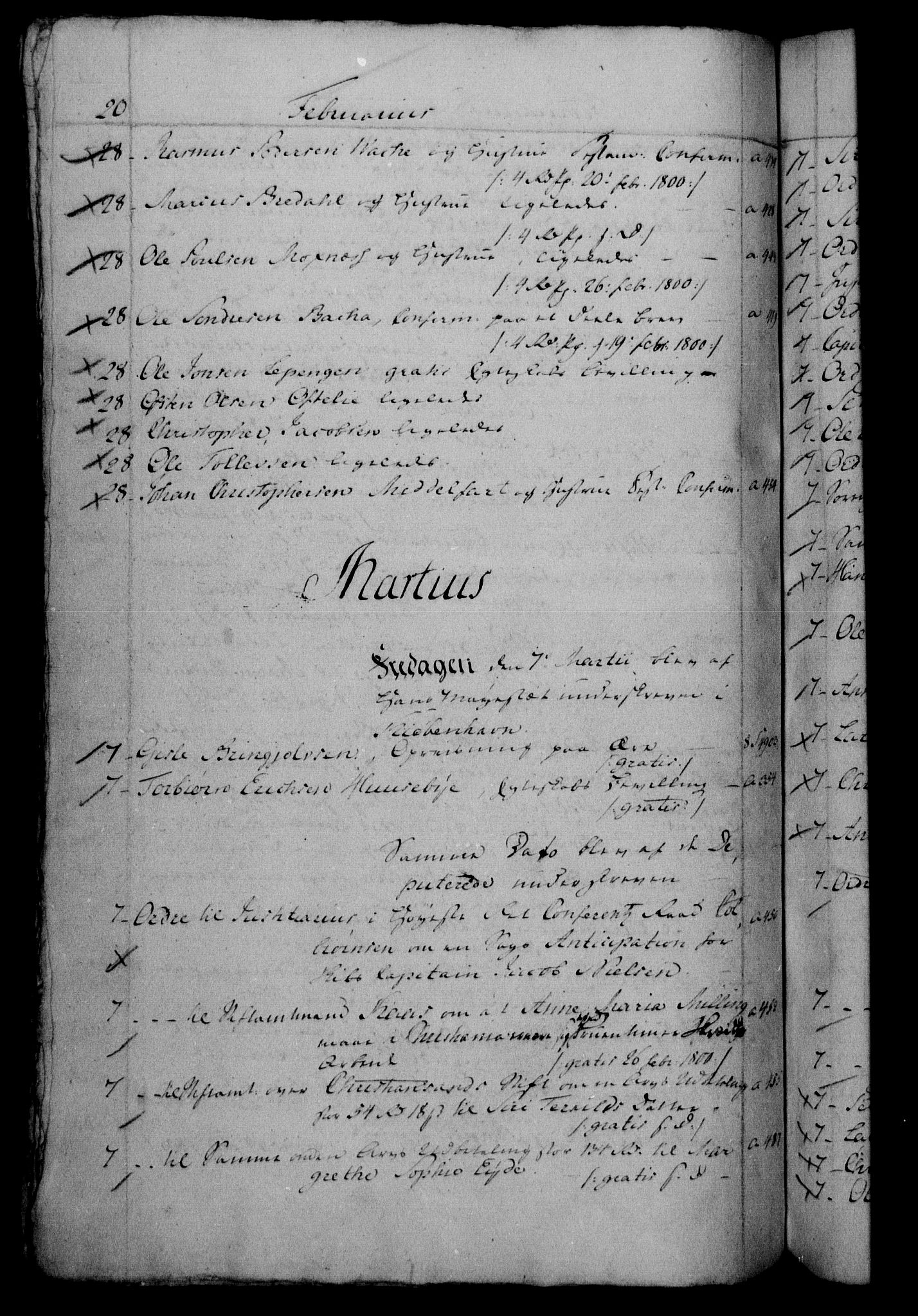 Danske Kanselli 1800-1814, RA/EA-3024/H/Hf/Hfb/Hfbc/L0001: Underskrivelsesbok m. register, 1800, p. 20