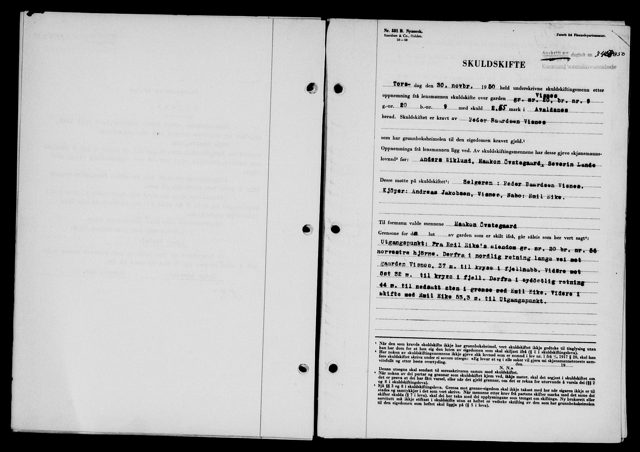 Karmsund sorenskriveri, SAST/A-100311/01/II/IIB/L0101: Mortgage book no. 81A, 1950-1951, Diary no: : 3458/1950