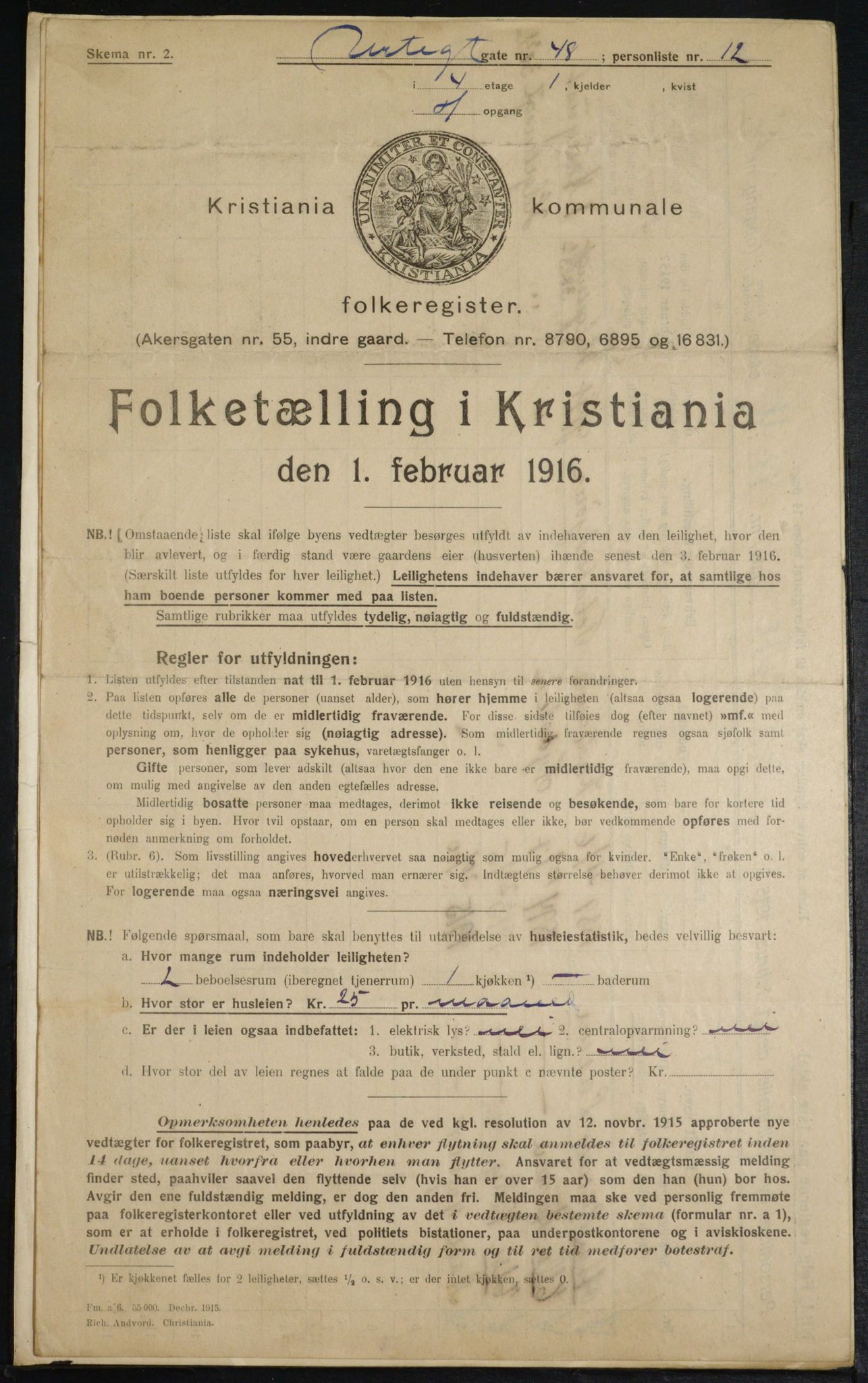 OBA, Municipal Census 1916 for Kristiania, 1916, p. 125047