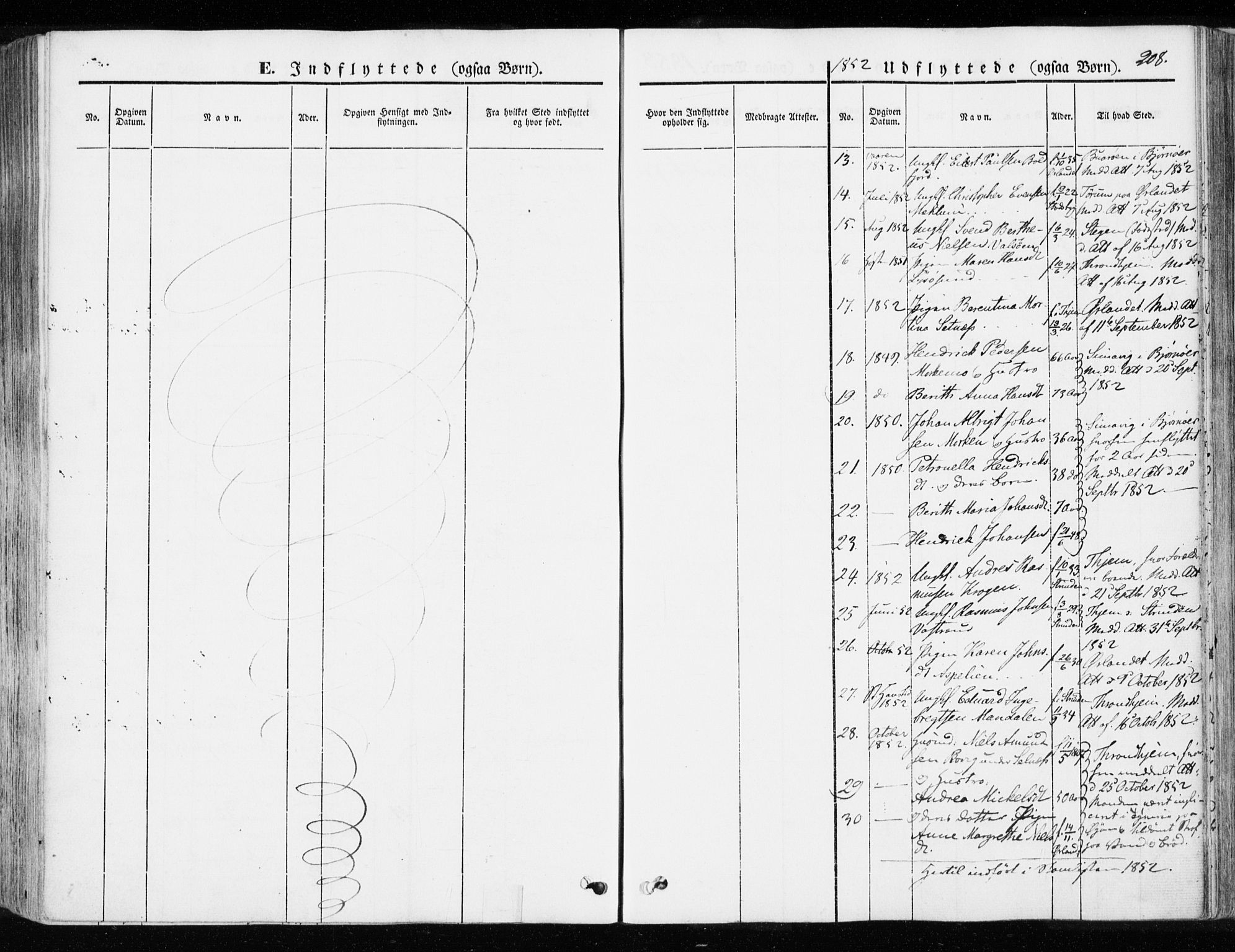 Ministerialprotokoller, klokkerbøker og fødselsregistre - Sør-Trøndelag, SAT/A-1456/655/L0677: Parish register (official) no. 655A06, 1847-1860, p. 208