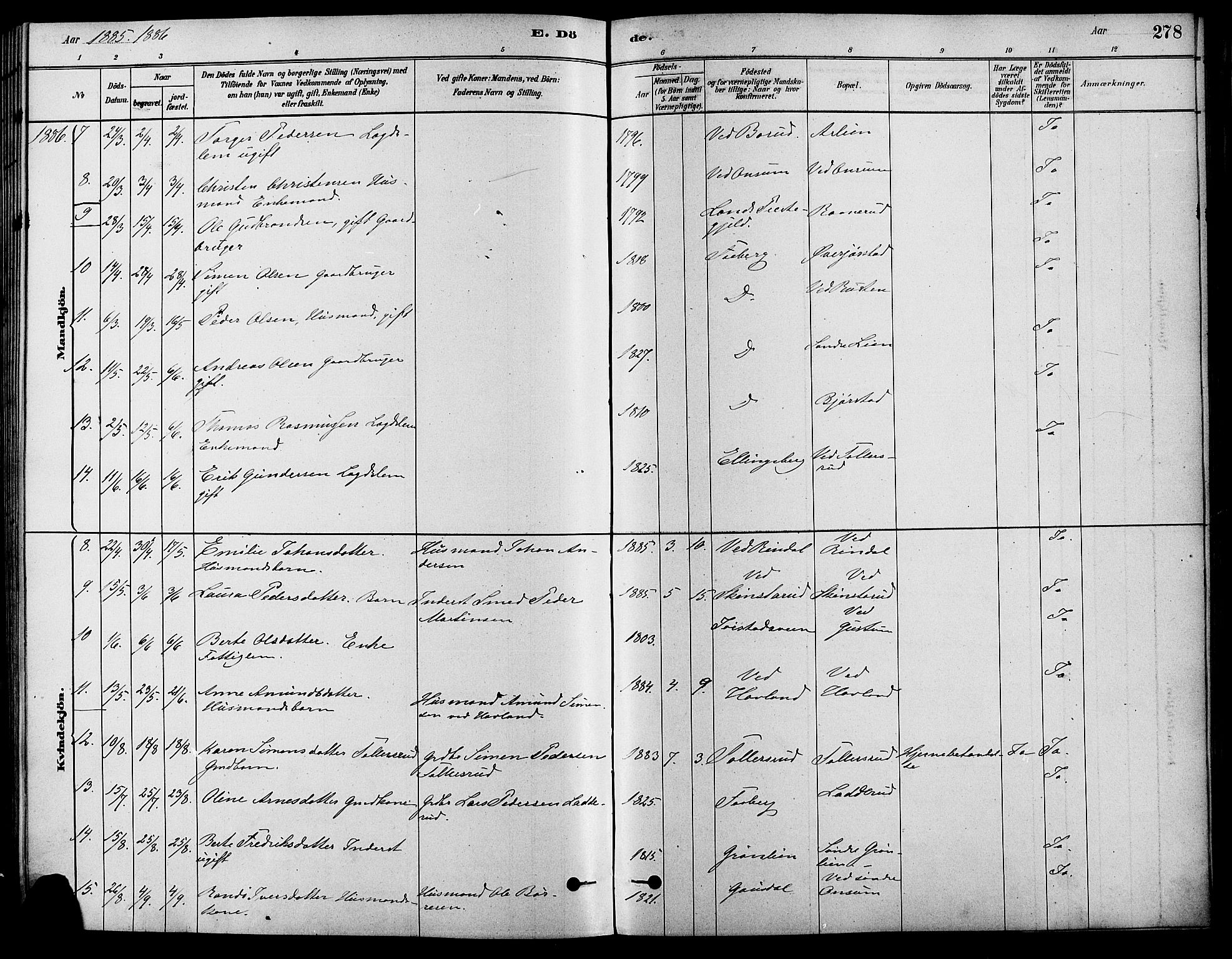 Fåberg prestekontor, SAH/PREST-086/H/Ha/Haa/L0008: Parish register (official) no. 8, 1879-1898, p. 278