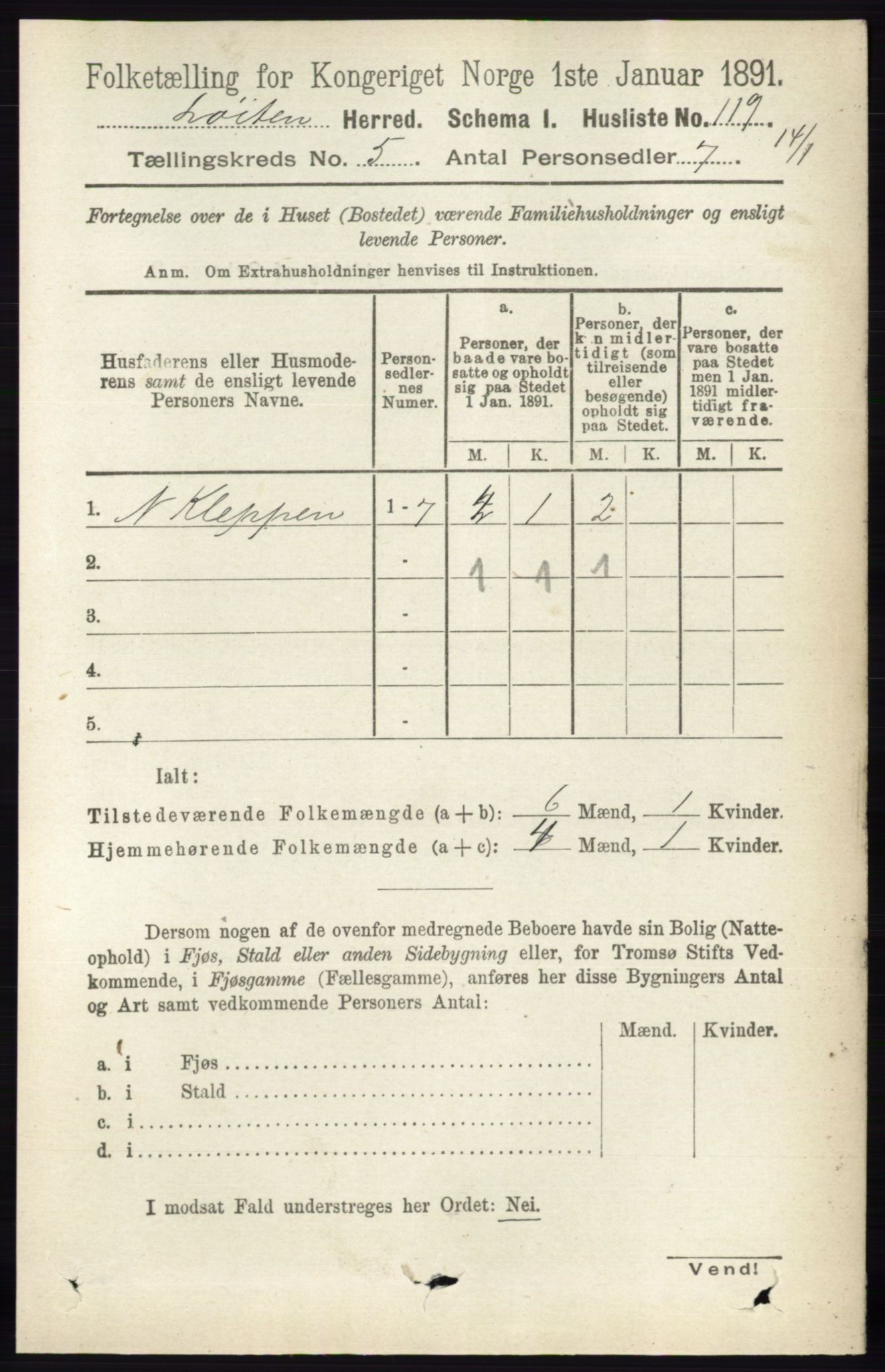 RA, 1891 census for 0415 Løten, 1891, p. 3424