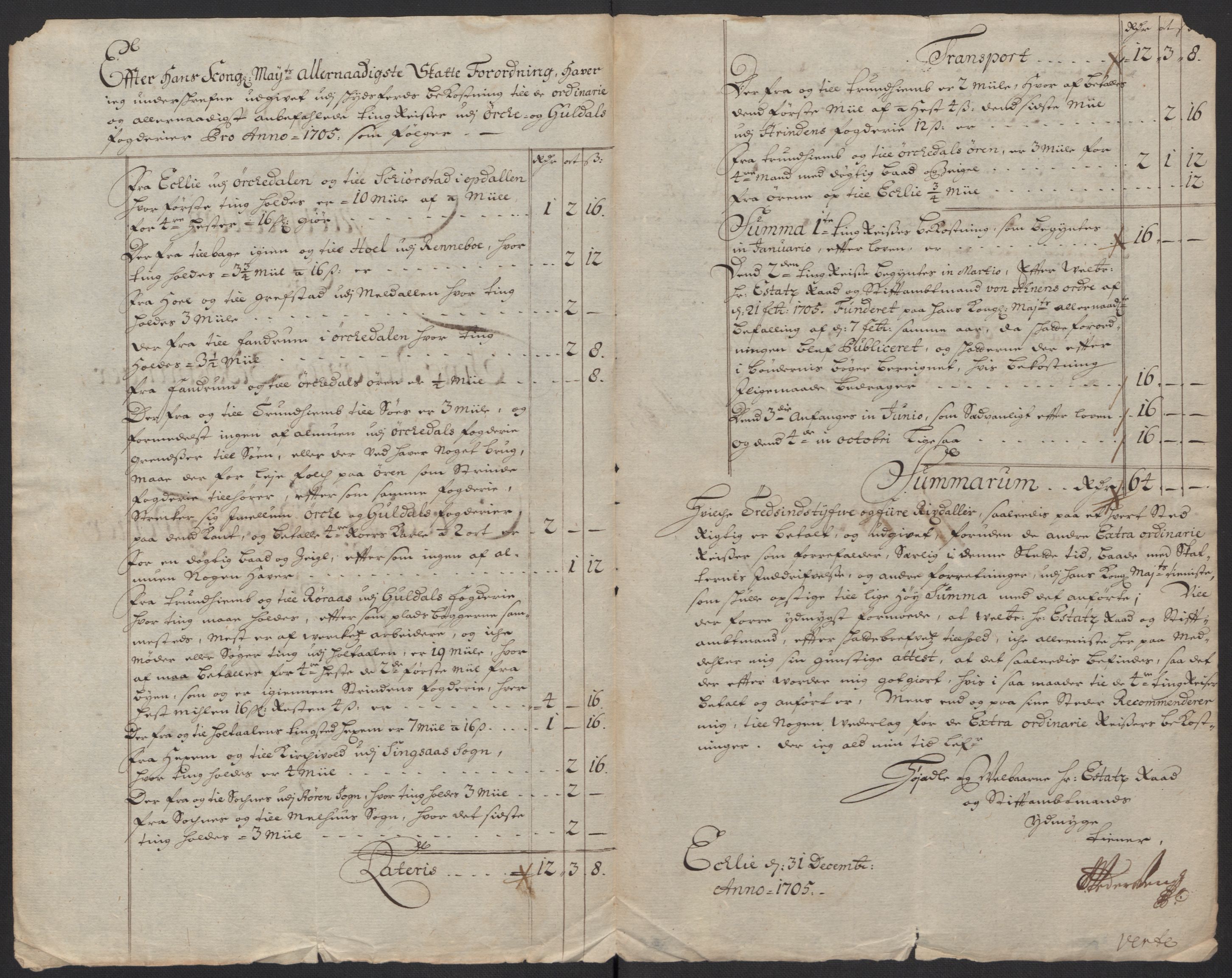 Rentekammeret inntil 1814, Reviderte regnskaper, Fogderegnskap, RA/EA-4092/R60/L3955: Fogderegnskap Orkdal og Gauldal, 1705, p. 448
