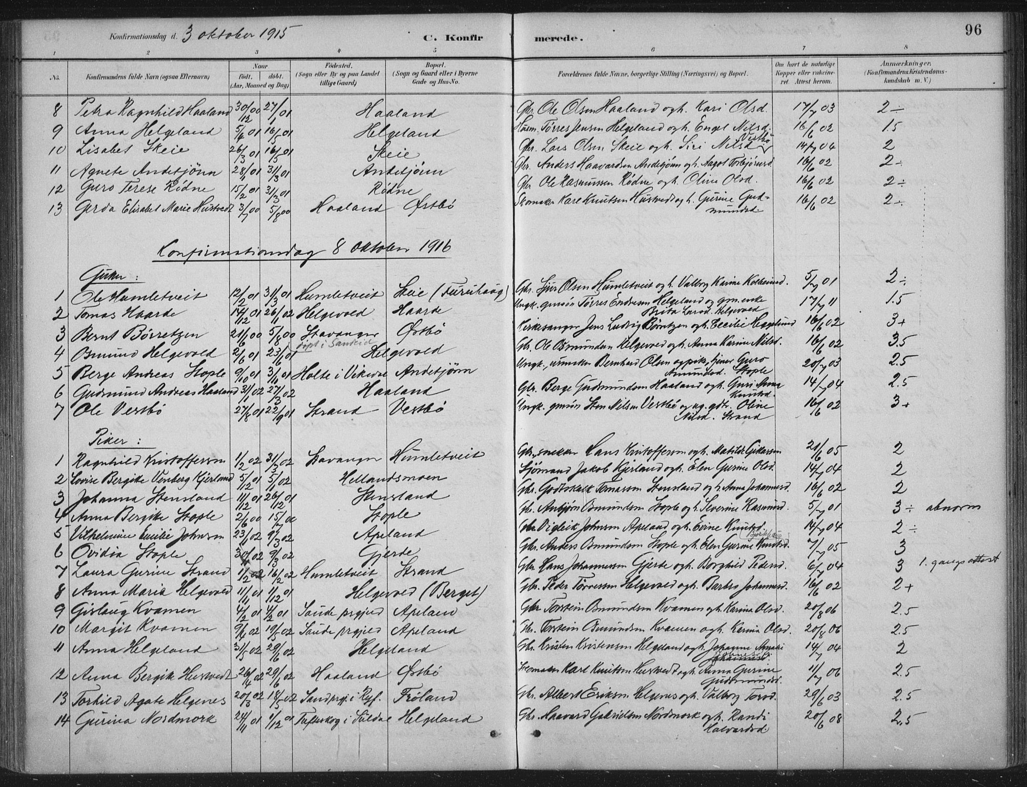 Vikedal sokneprestkontor, AV/SAST-A-101840/01/IV: Parish register (official) no. A 11, 1884-1933, p. 96