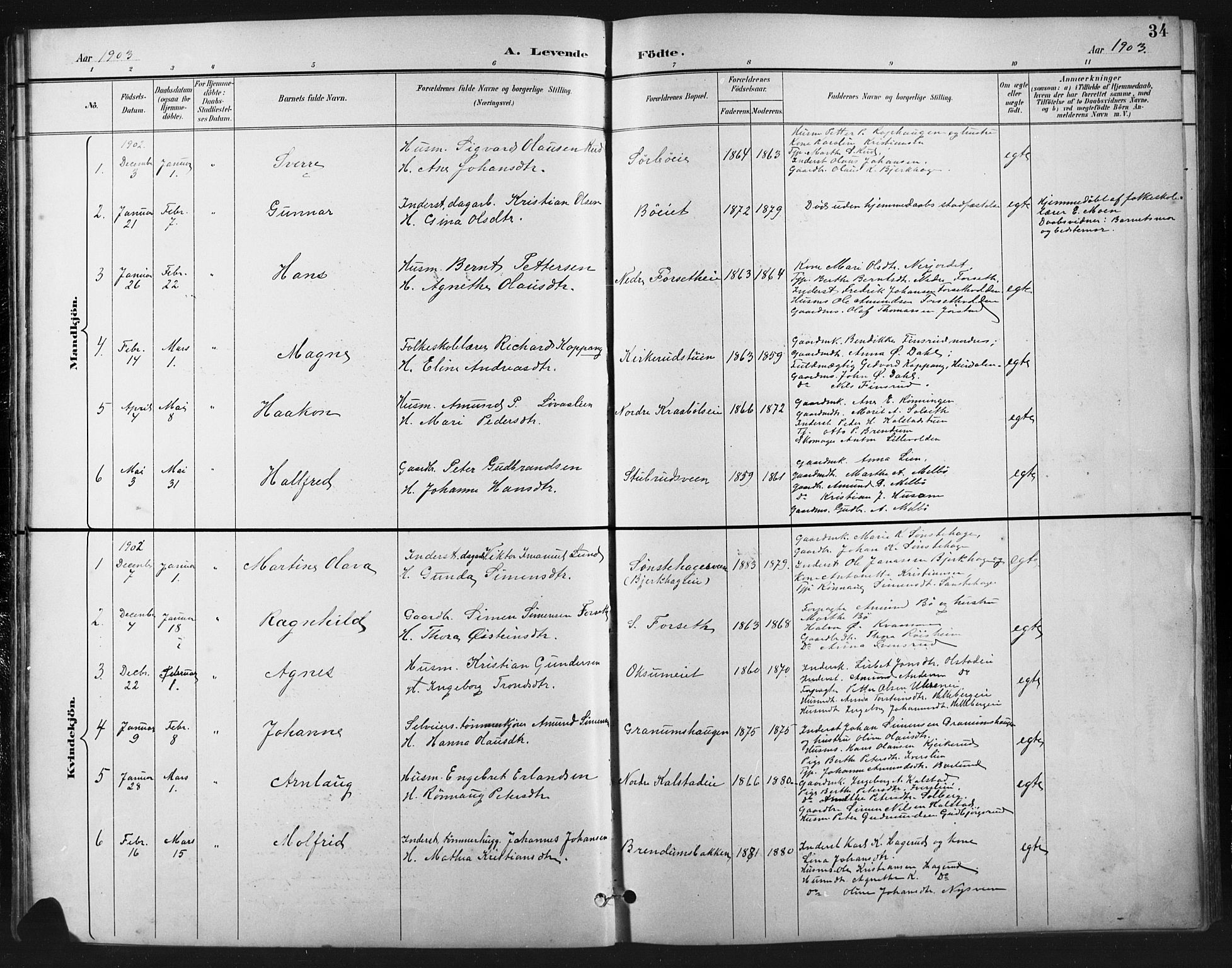 Vestre Gausdal prestekontor, SAH/PREST-094/H/Ha/Hab/L0003: Parish register (copy) no. 3, 1896-1925, p. 34