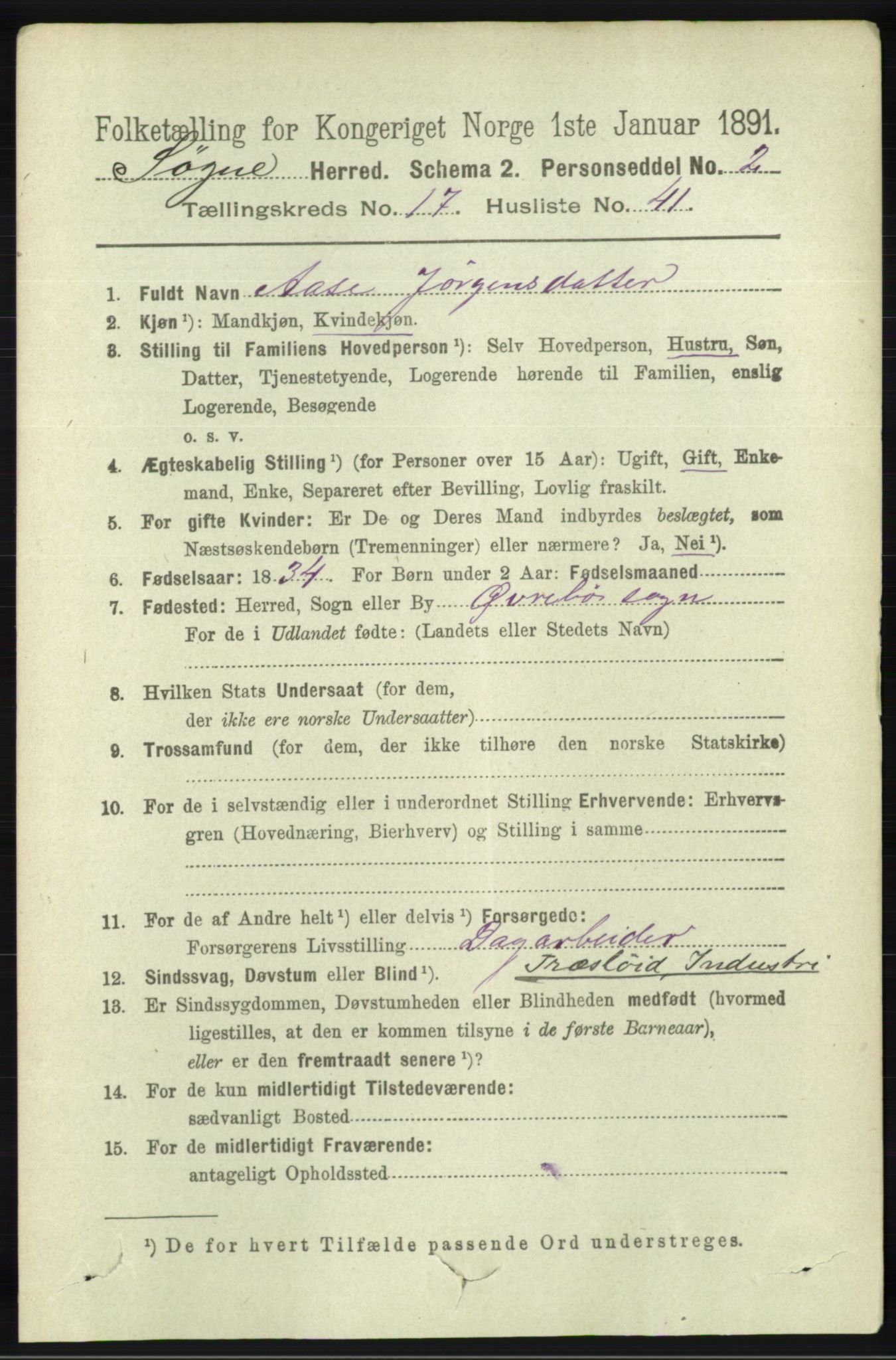 RA, 1891 census for 1018 Søgne, 1891, p. 4699