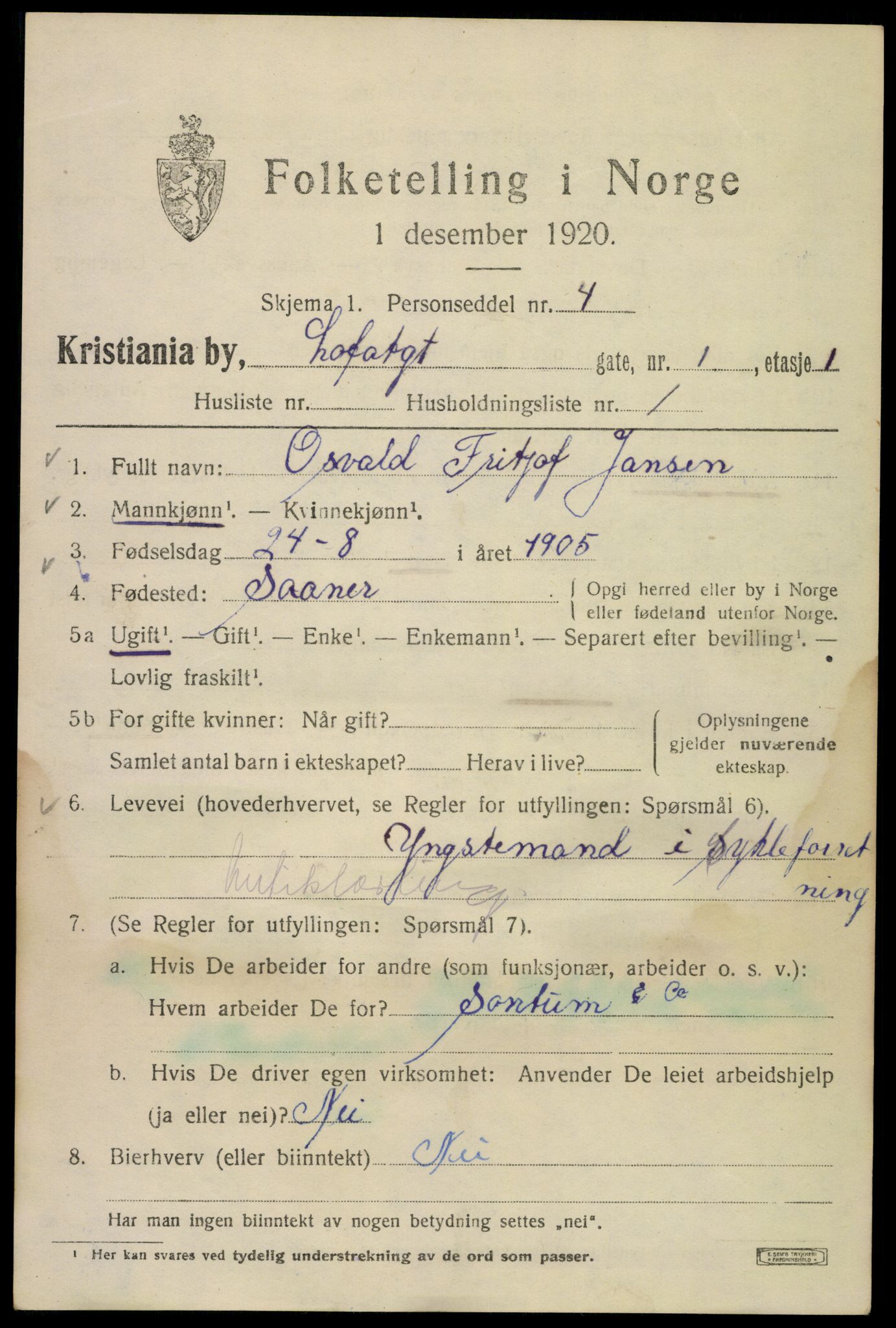 SAO, 1920 census for Kristiania, 1920, p. 366237