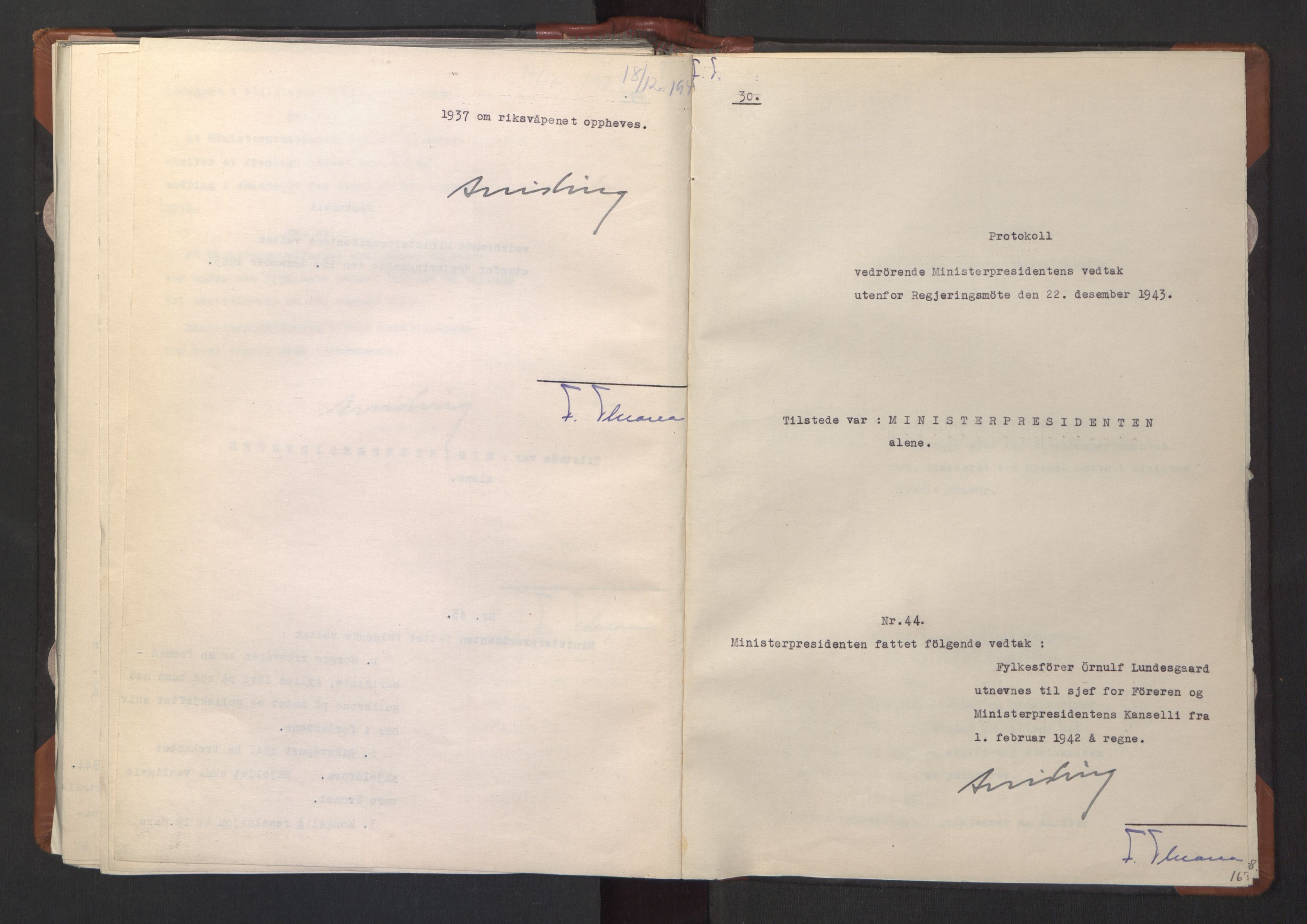 NS-administrasjonen 1940-1945 (Statsrådsekretariatet, de kommisariske statsråder mm), AV/RA-S-4279/D/Da/L0003: Vedtak (Beslutninger) nr. 1-746 og tillegg nr. 1-47 (RA. j.nr. 1394/1944, tilgangsnr. 8/1944, 1943, p. 171