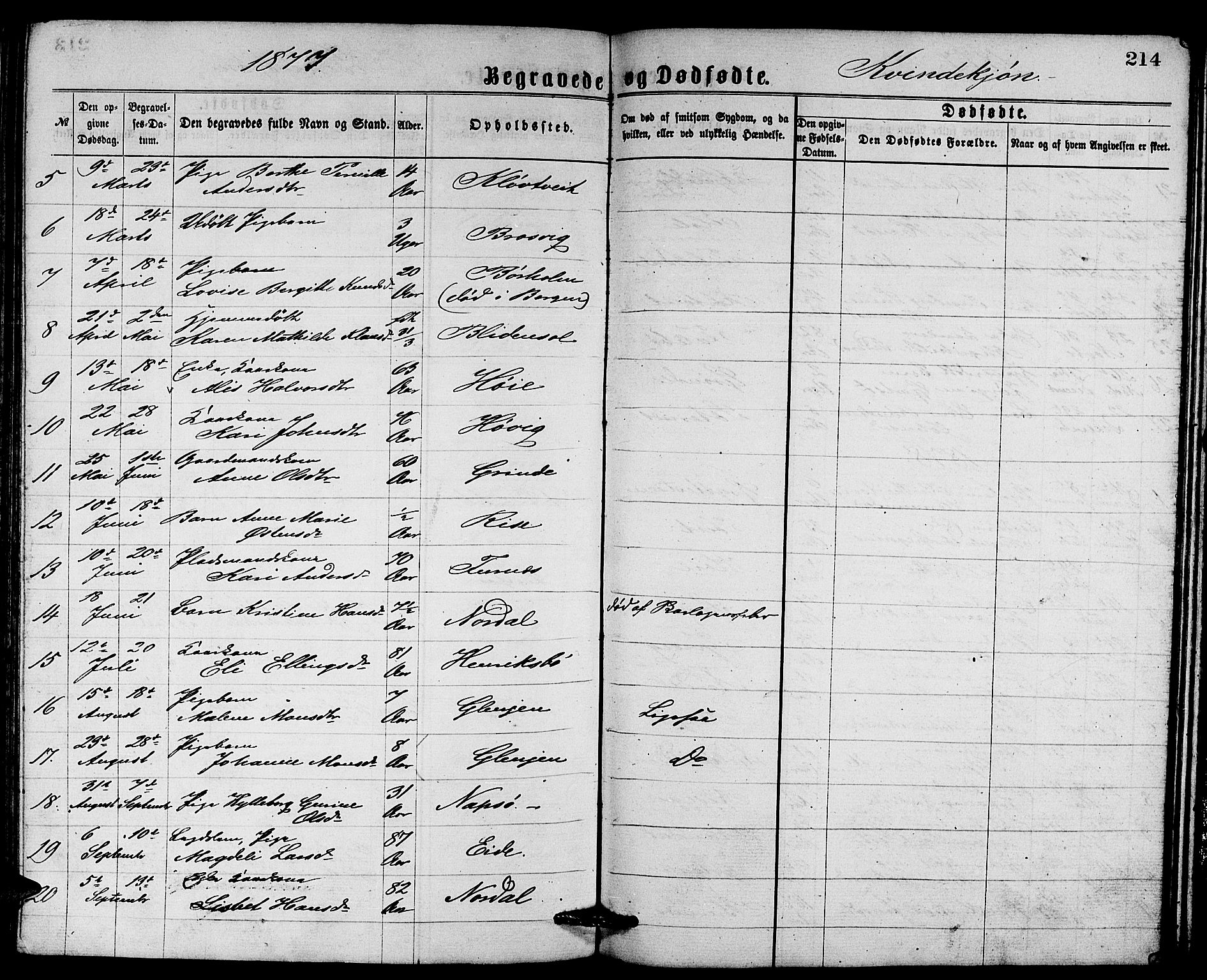 Gulen sokneprestembete, AV/SAB-A-80201/H/Hab/Habb/L0002: Parish register (copy) no. B 2, 1867-1883, p. 214