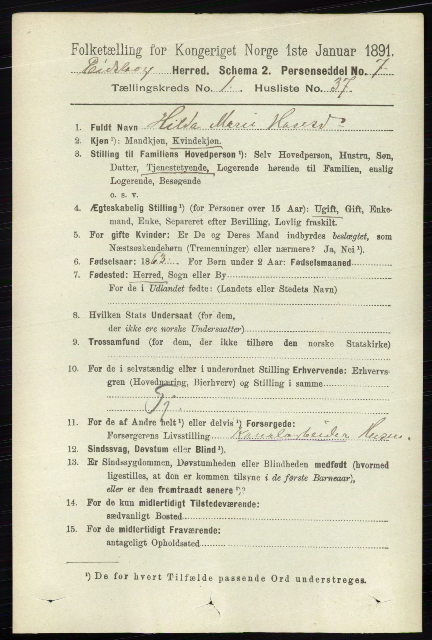 RA, 1891 census for 0420 Eidskog, 1891, p. 326