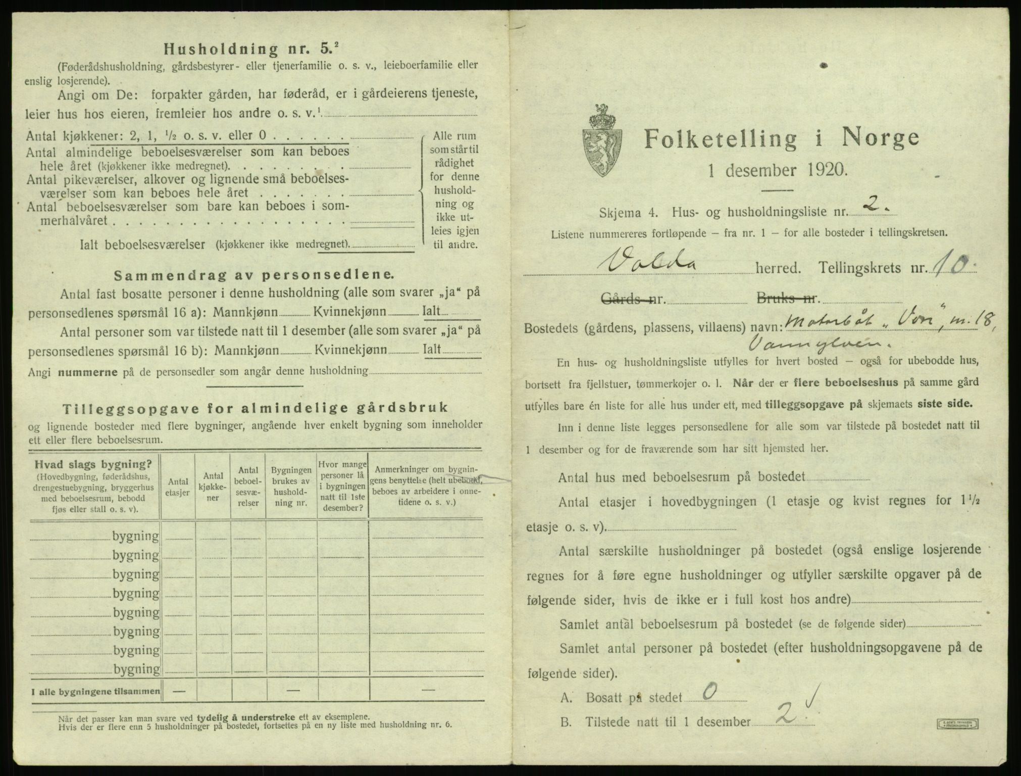 SAT, 1920 census for Volda, 1920, p. 856