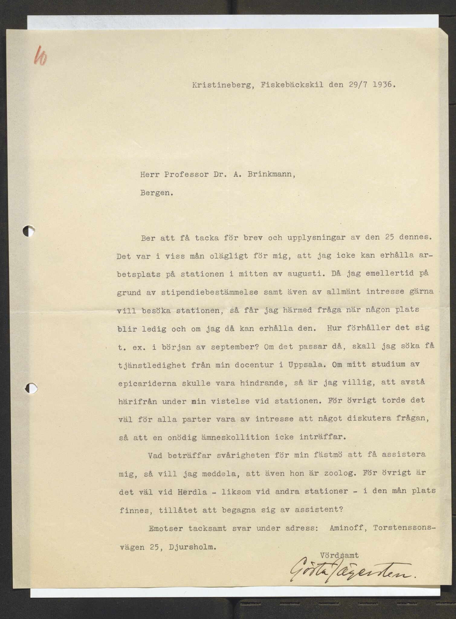 Bergens Museum, AV/SAB-A-17301/13/D/L0002: Korrespondanse , 1928-1940, p. 582