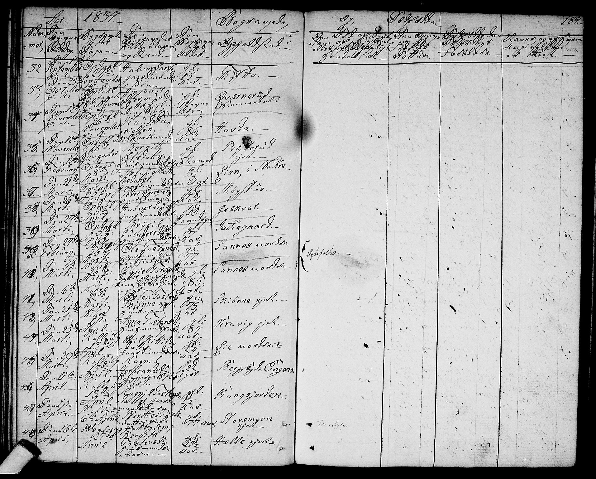 Rollag kirkebøker, AV/SAKO-A-240/G/Ga/L0002: Parish register (copy) no. I 2, 1831-1856, p. 184