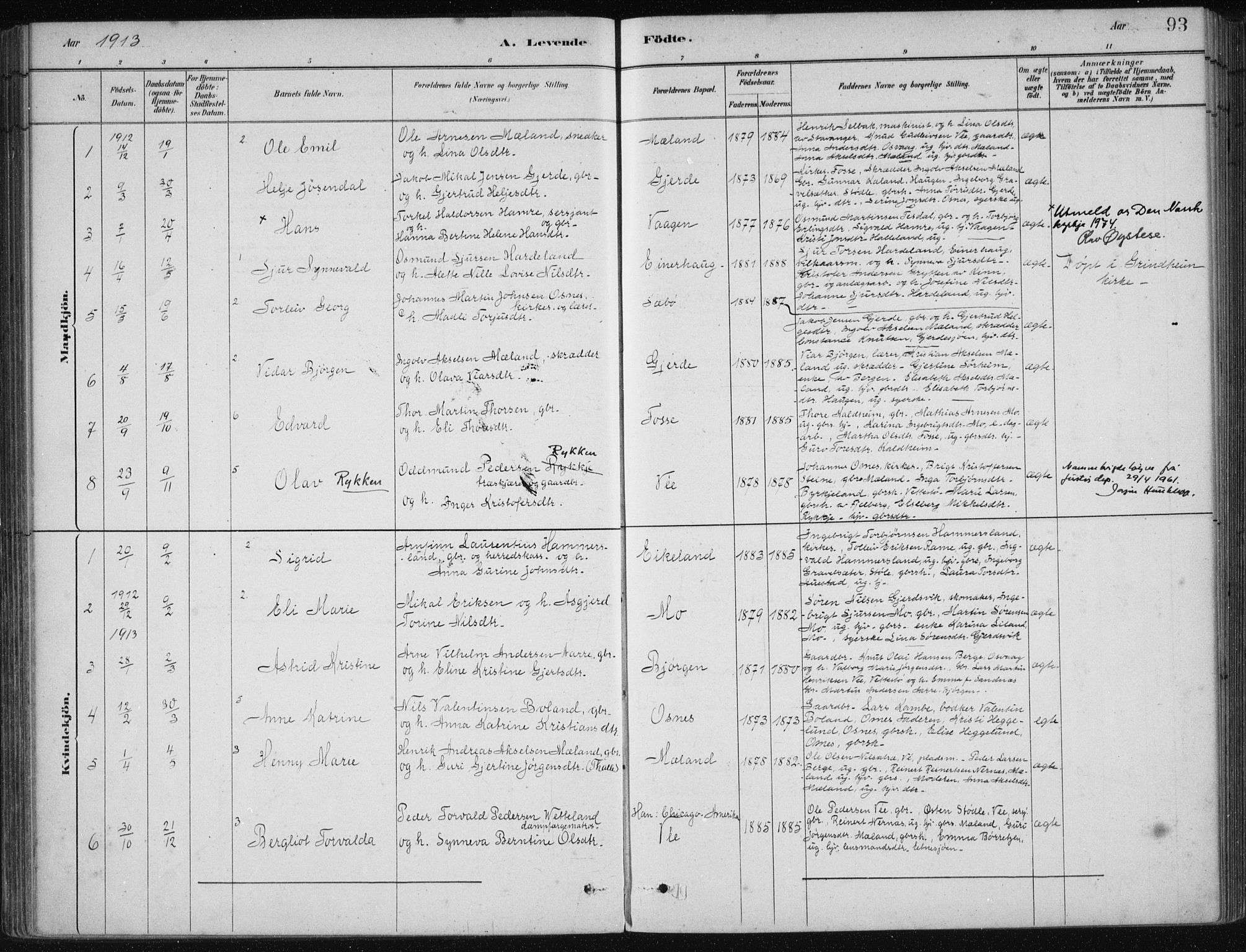 Etne sokneprestembete, AV/SAB-A-75001/H/Haa: Parish register (official) no. C  1, 1879-1919, p. 93