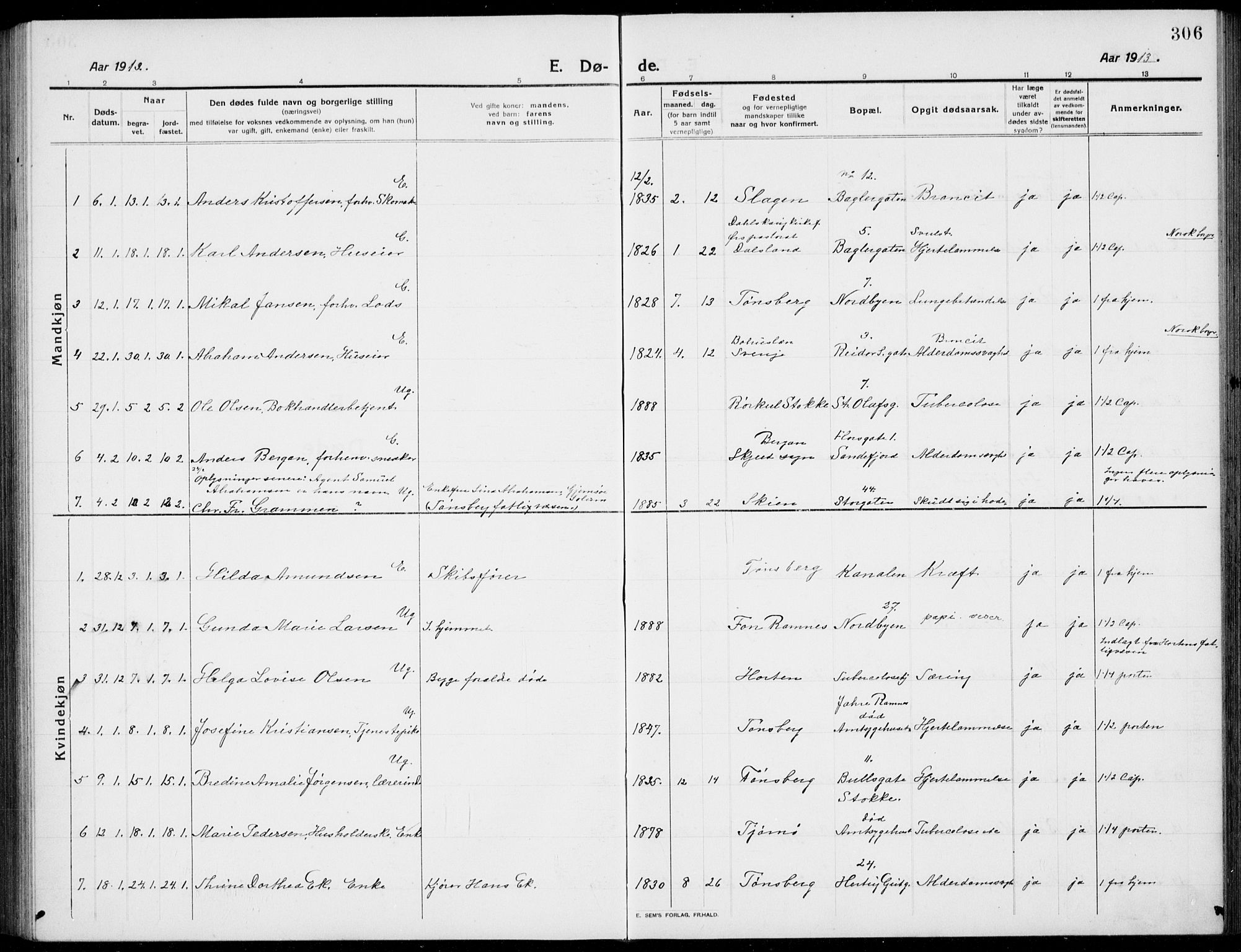 Tønsberg kirkebøker, AV/SAKO-A-330/G/Ga/L0009: Parish register (copy) no. 9, 1913-1920, p. 306