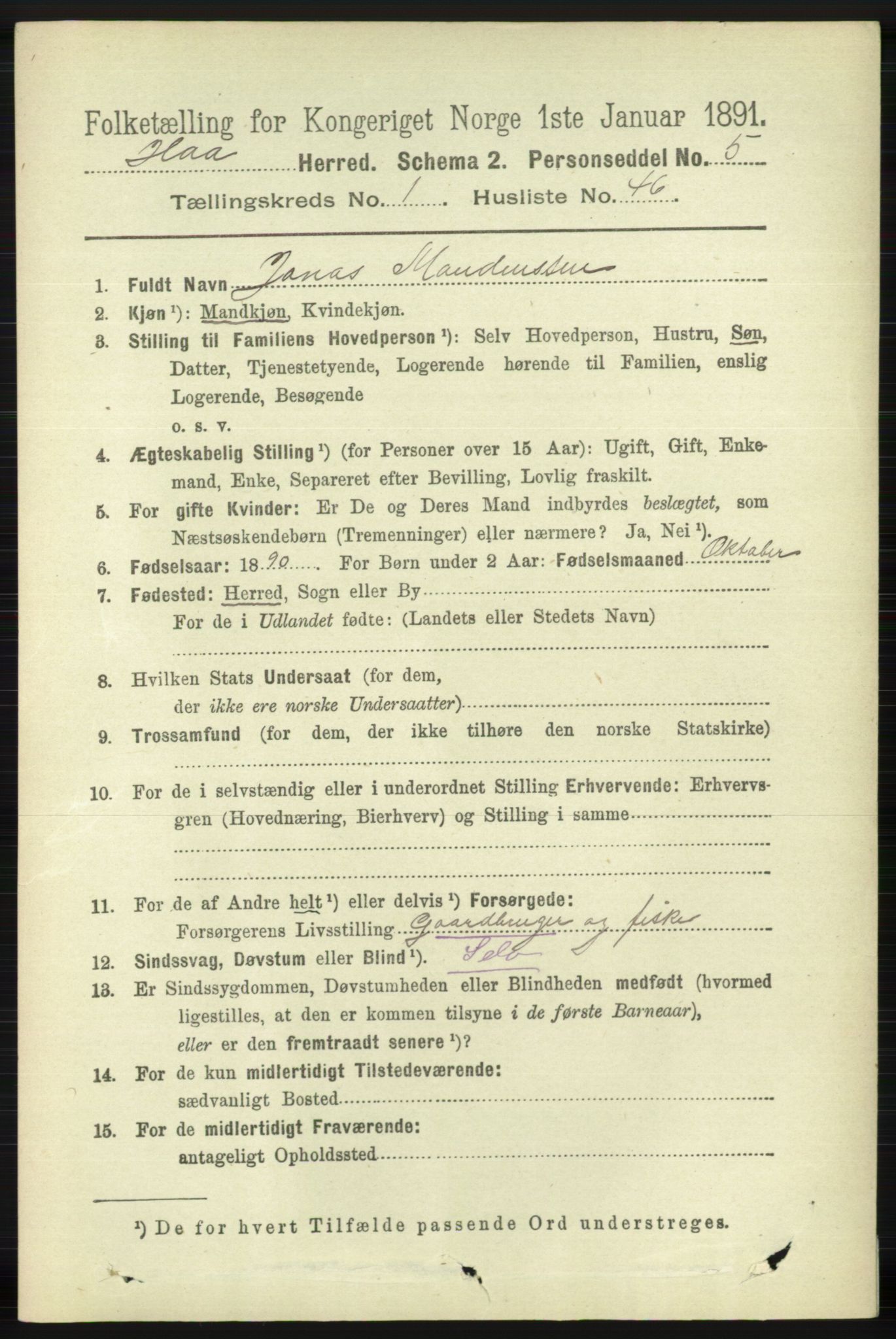 RA, 1891 census for 1119 Hå, 1891, p. 321