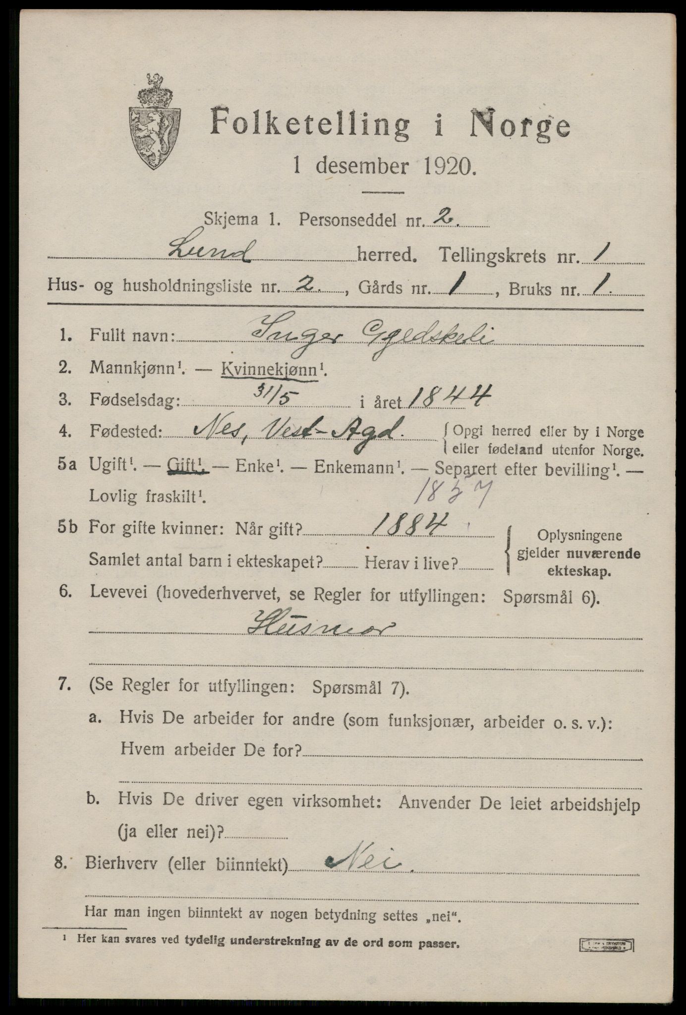 SAST, 1920 census for Lund, 1920, p. 720