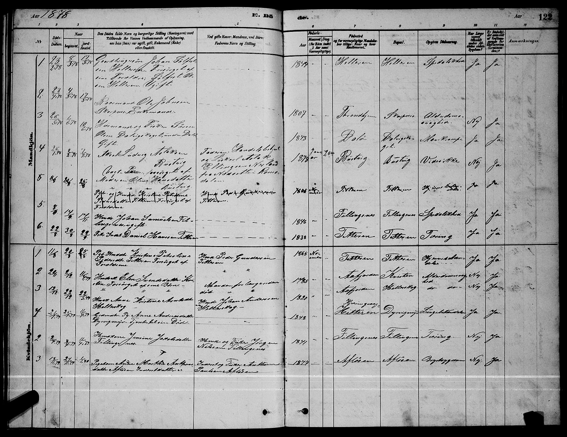 Ministerialprotokoller, klokkerbøker og fødselsregistre - Sør-Trøndelag, SAT/A-1456/641/L0597: Parish register (copy) no. 641C01, 1878-1893, p. 122