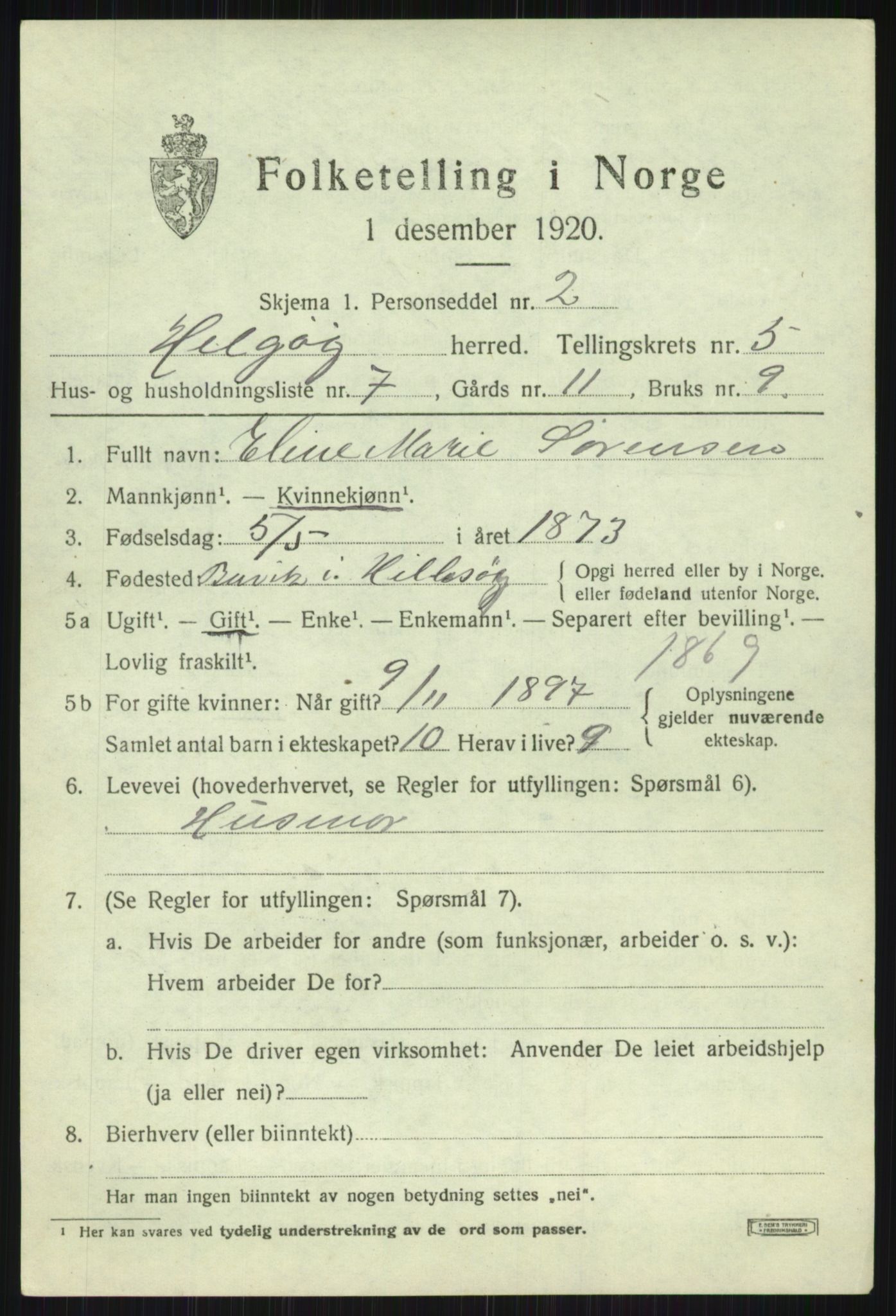 SATØ, 1920 census for Helgøy, 1920, p. 2013