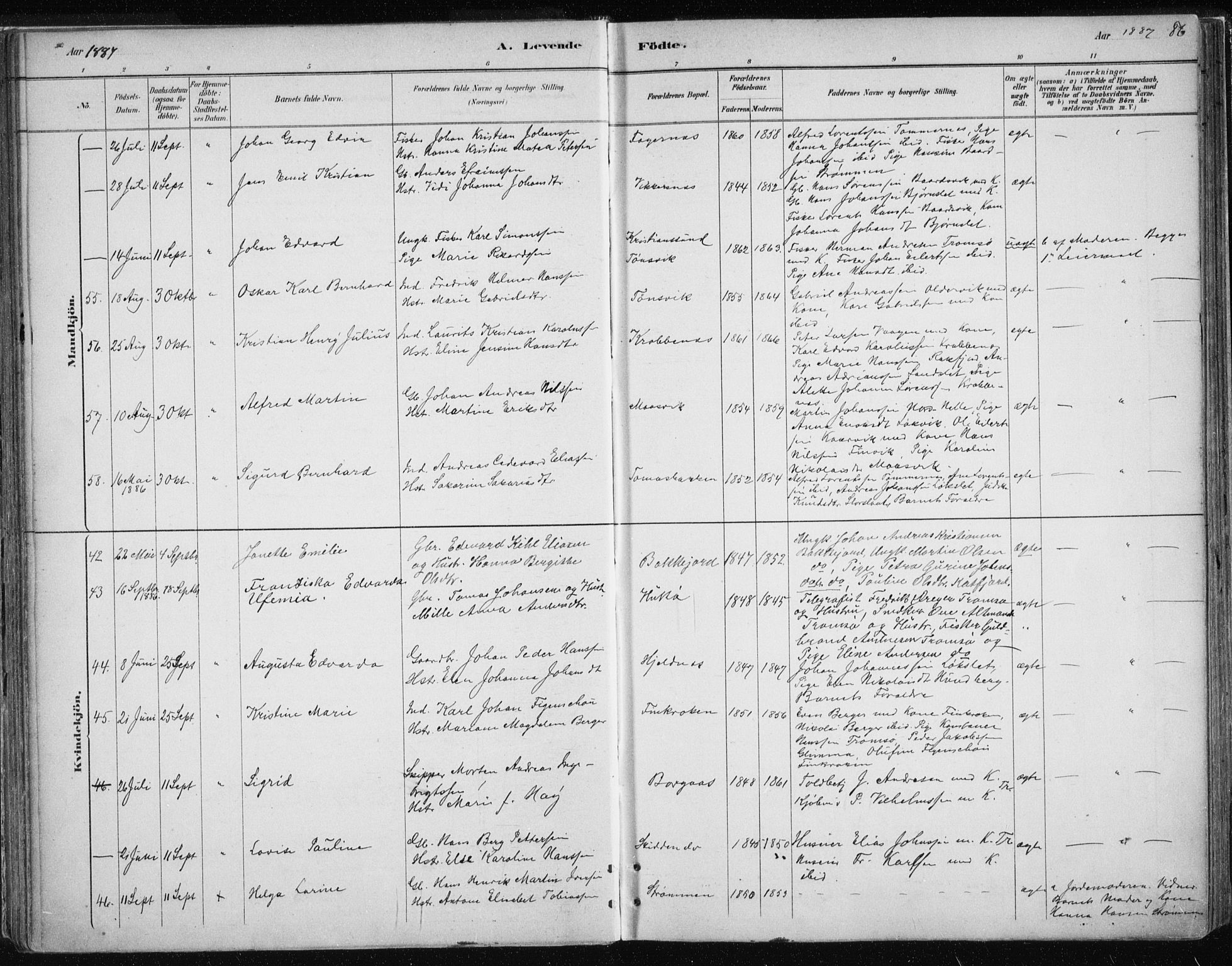 Tromsøysund sokneprestkontor, SATØ/S-1304/G/Ga/L0004kirke: Parish register (official) no. 4, 1880-1888, p. 86